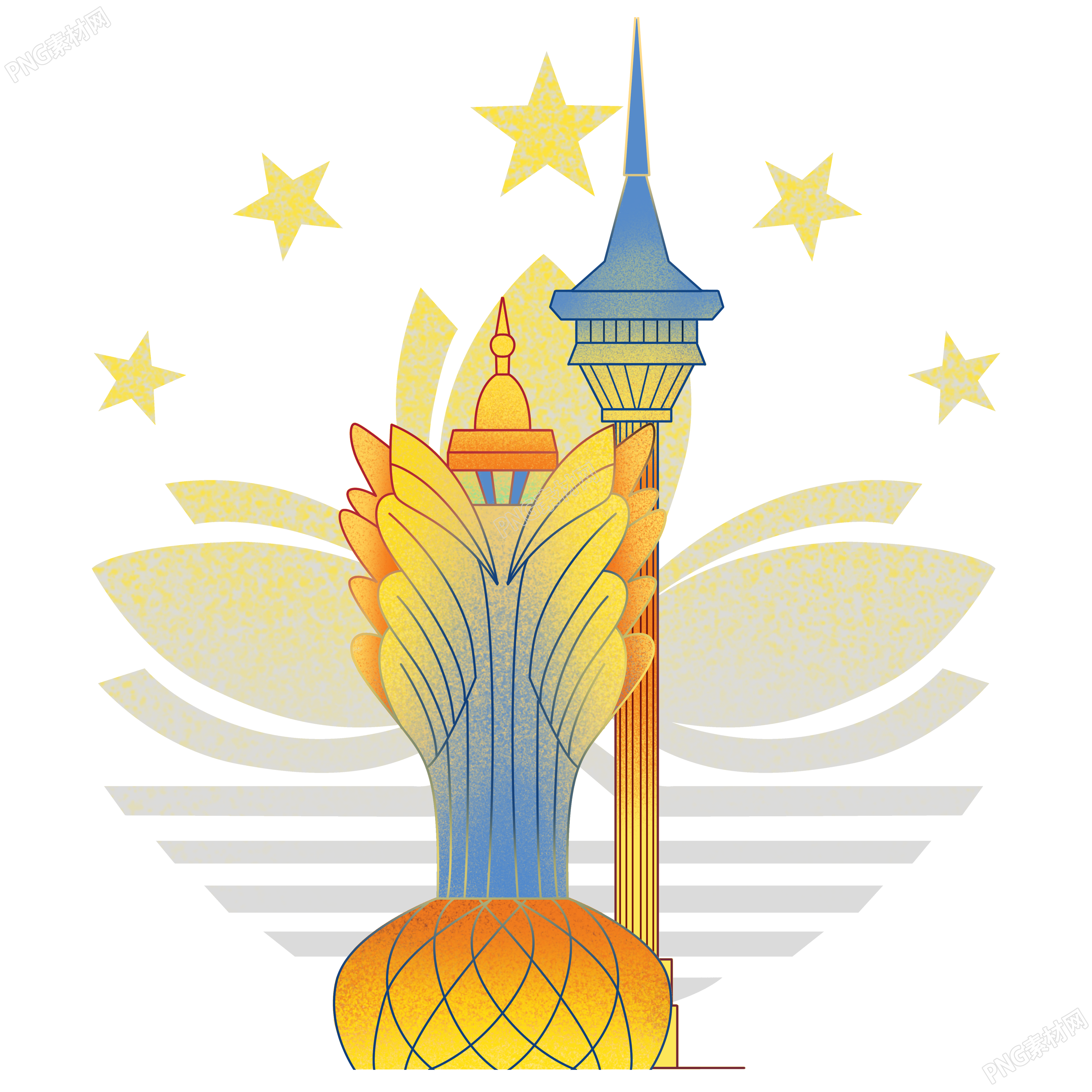透明背景澳门回归黄色星星插画