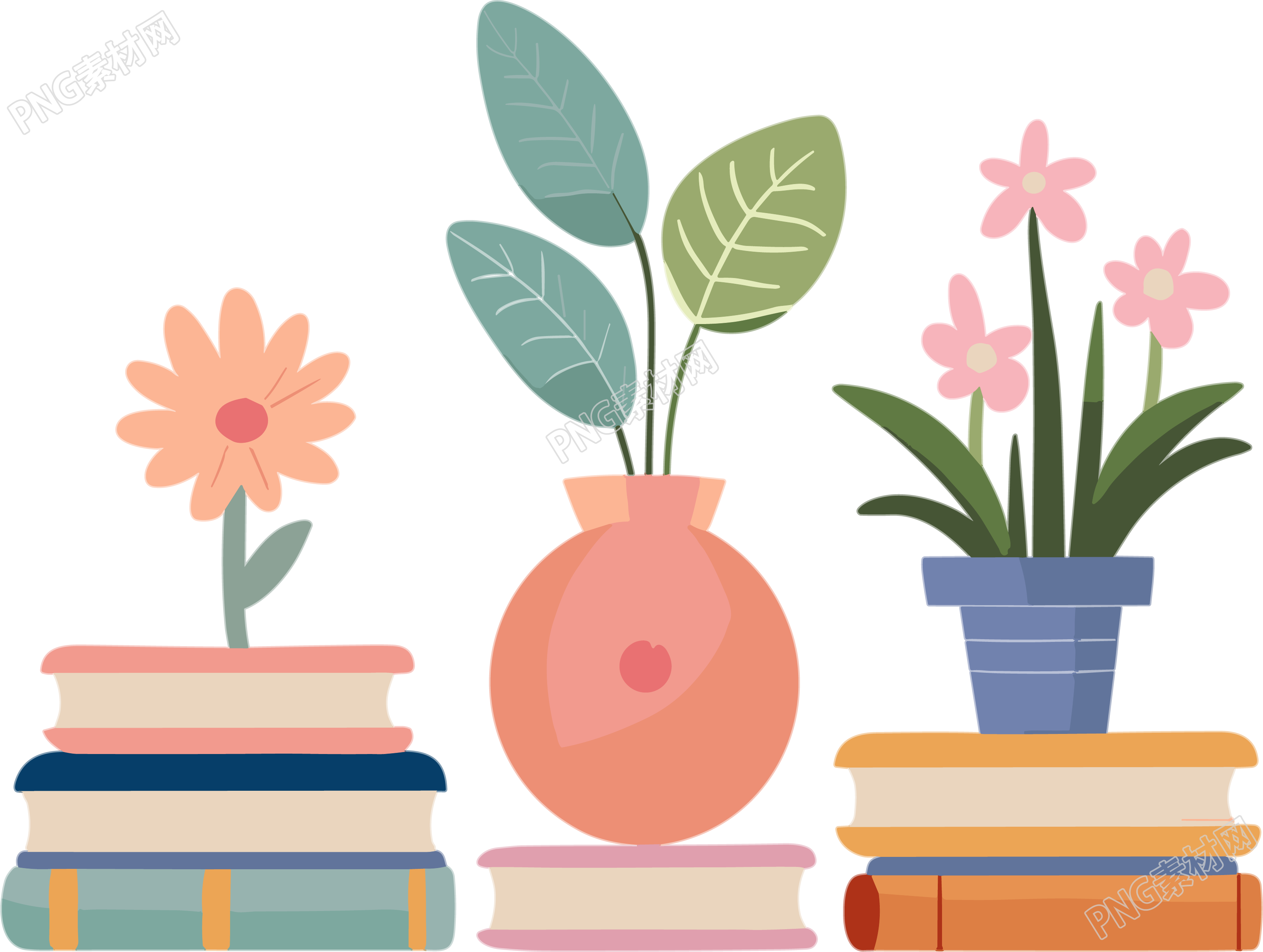 小清新绘本童书风格盆栽植物插画
