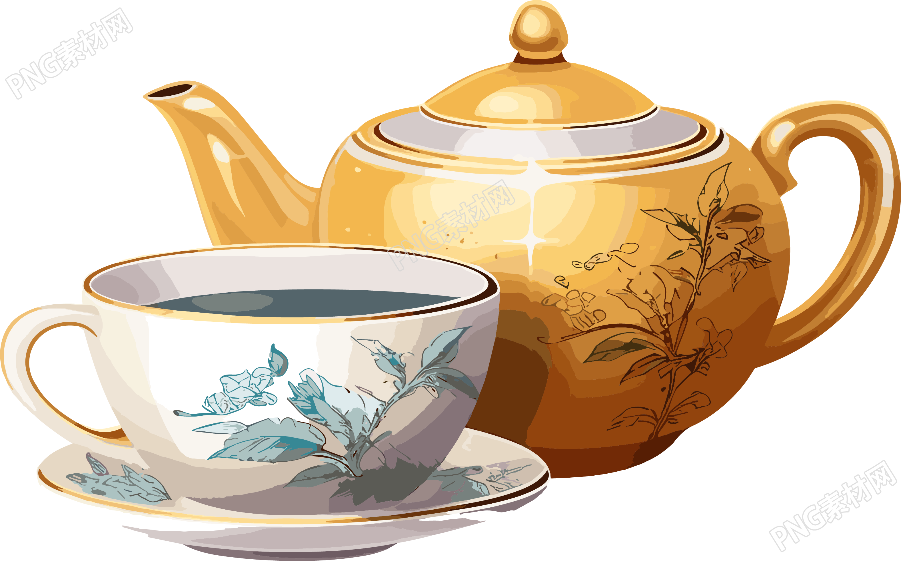 茶壶及杯子插画素材
