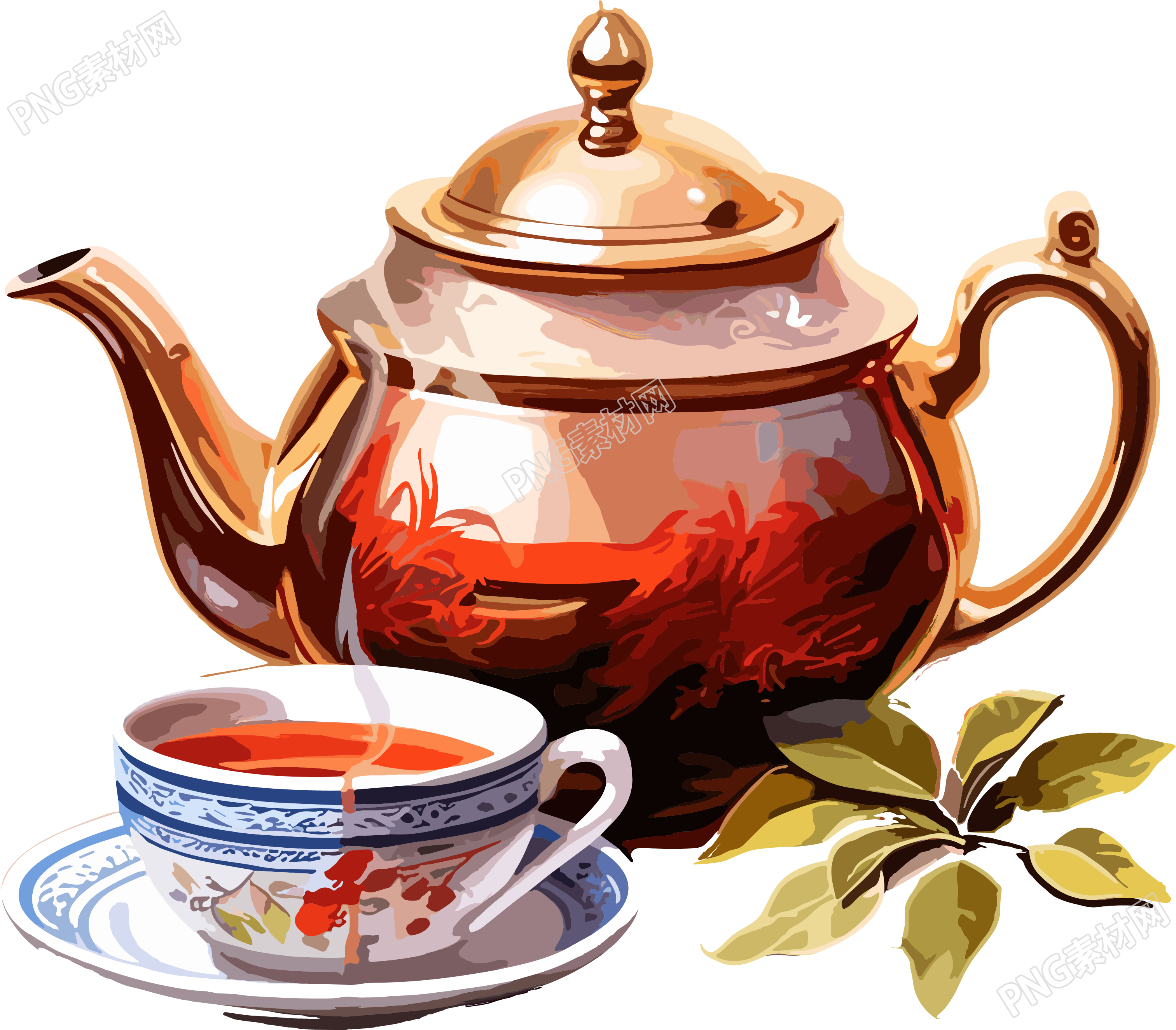茶壶茶杯中国风插画