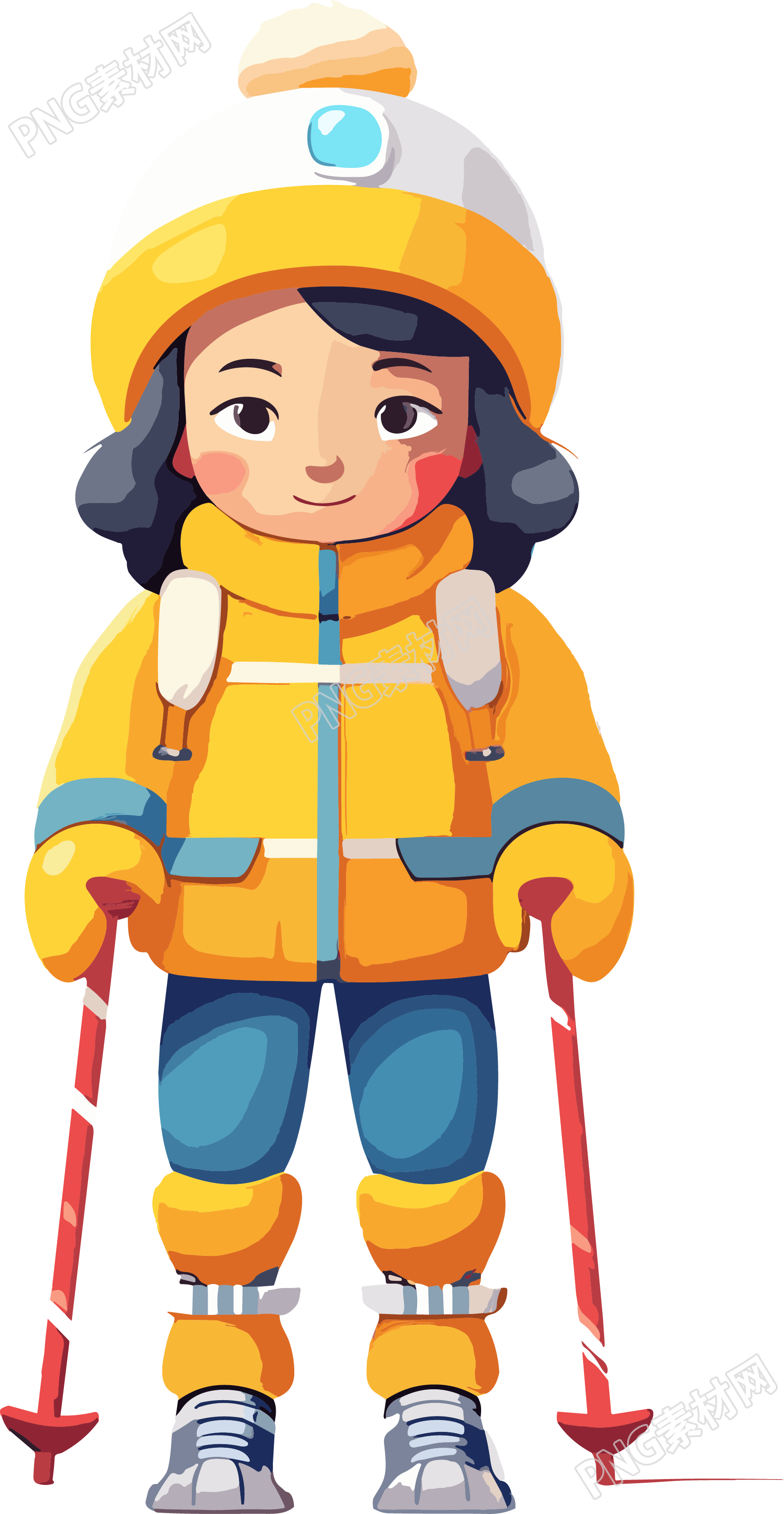 滑雪儿童可商用2D平面插画