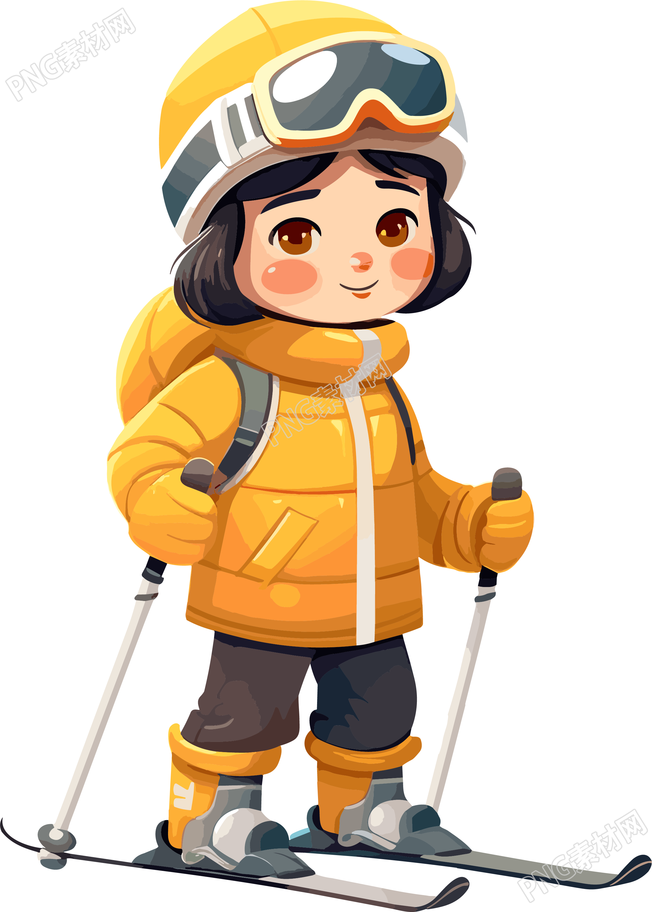 滑雪兒童2D平面插圖