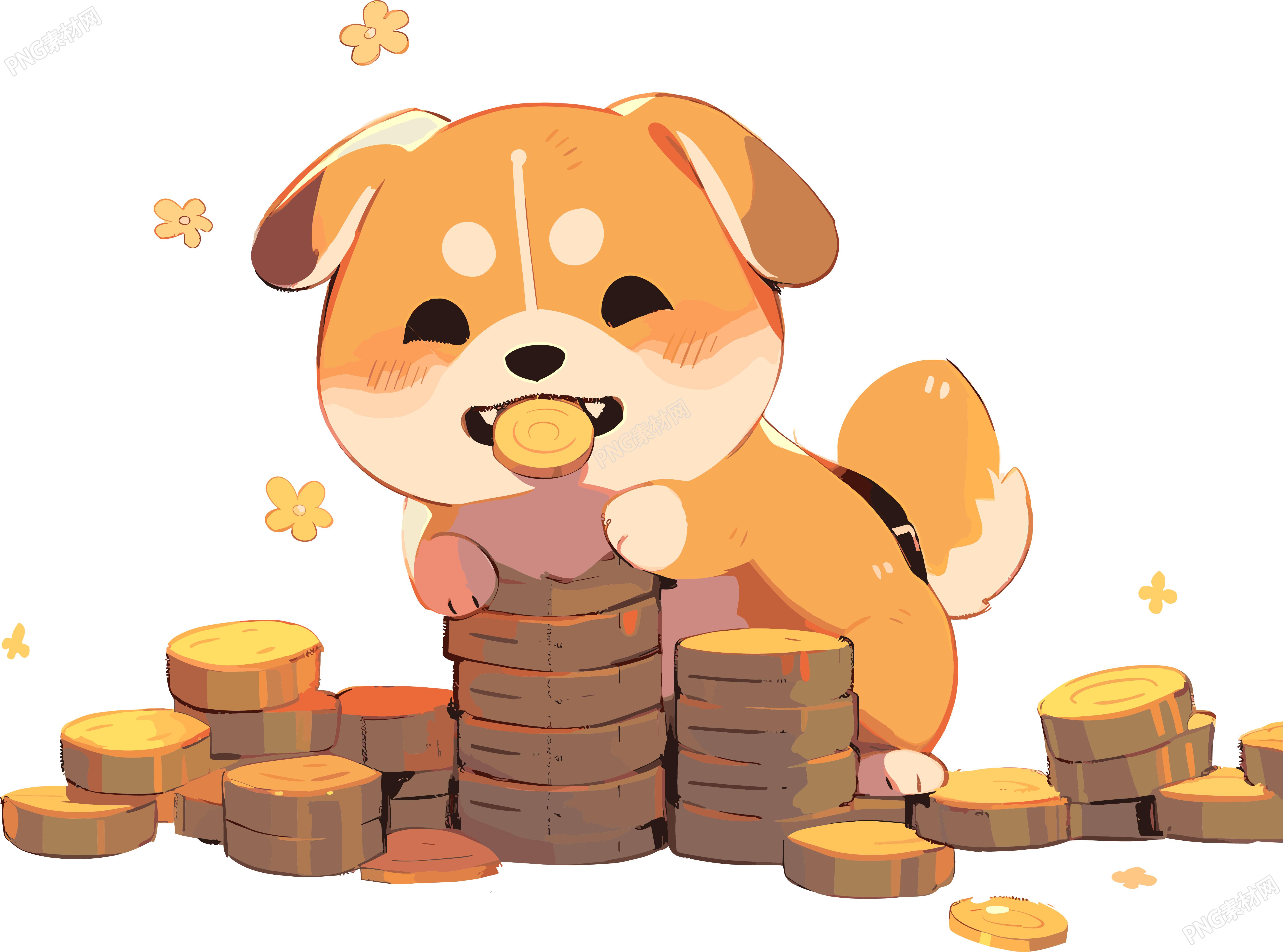 火柴狗与金币插画素材