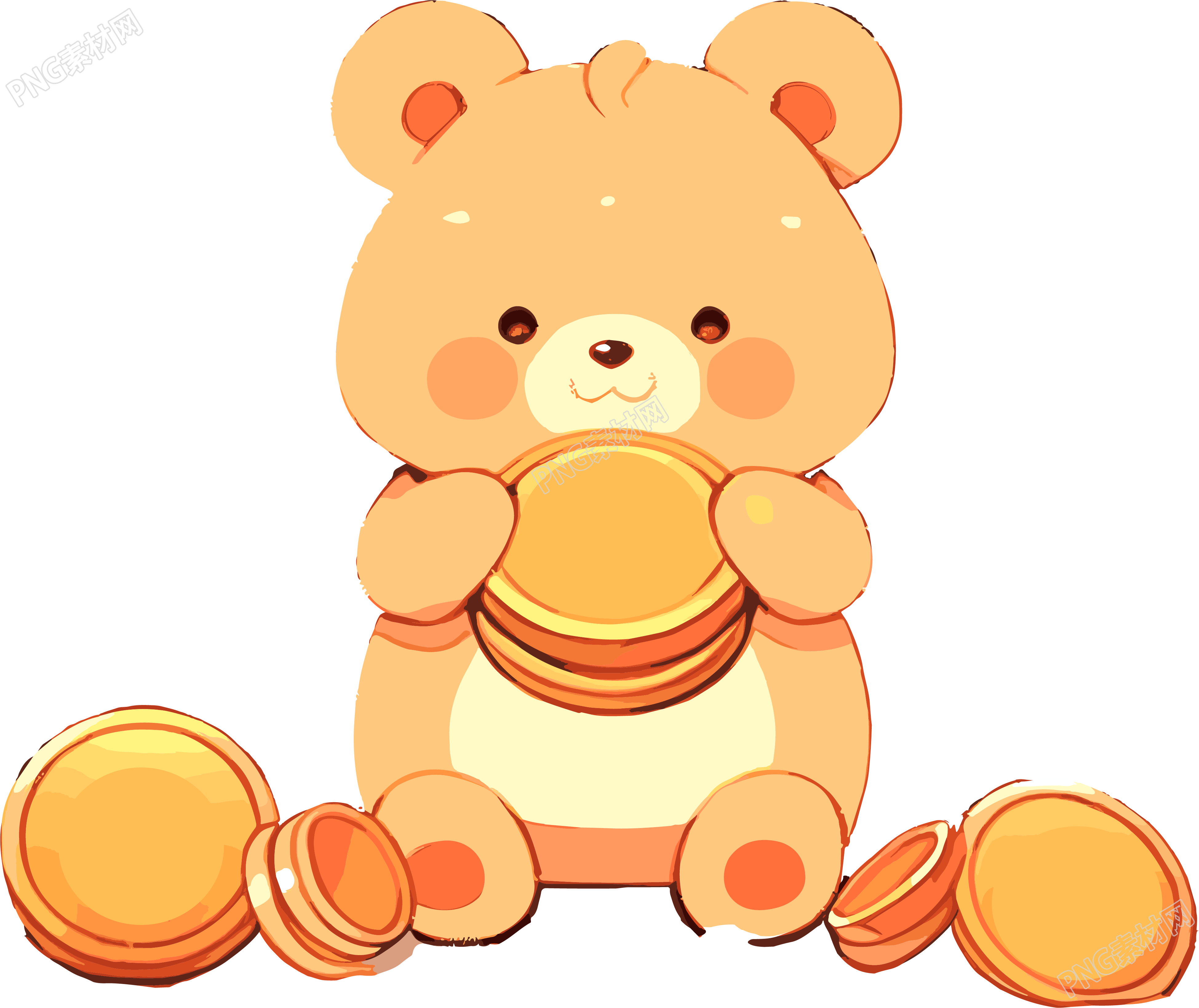 可爱小熊与金币插图素材