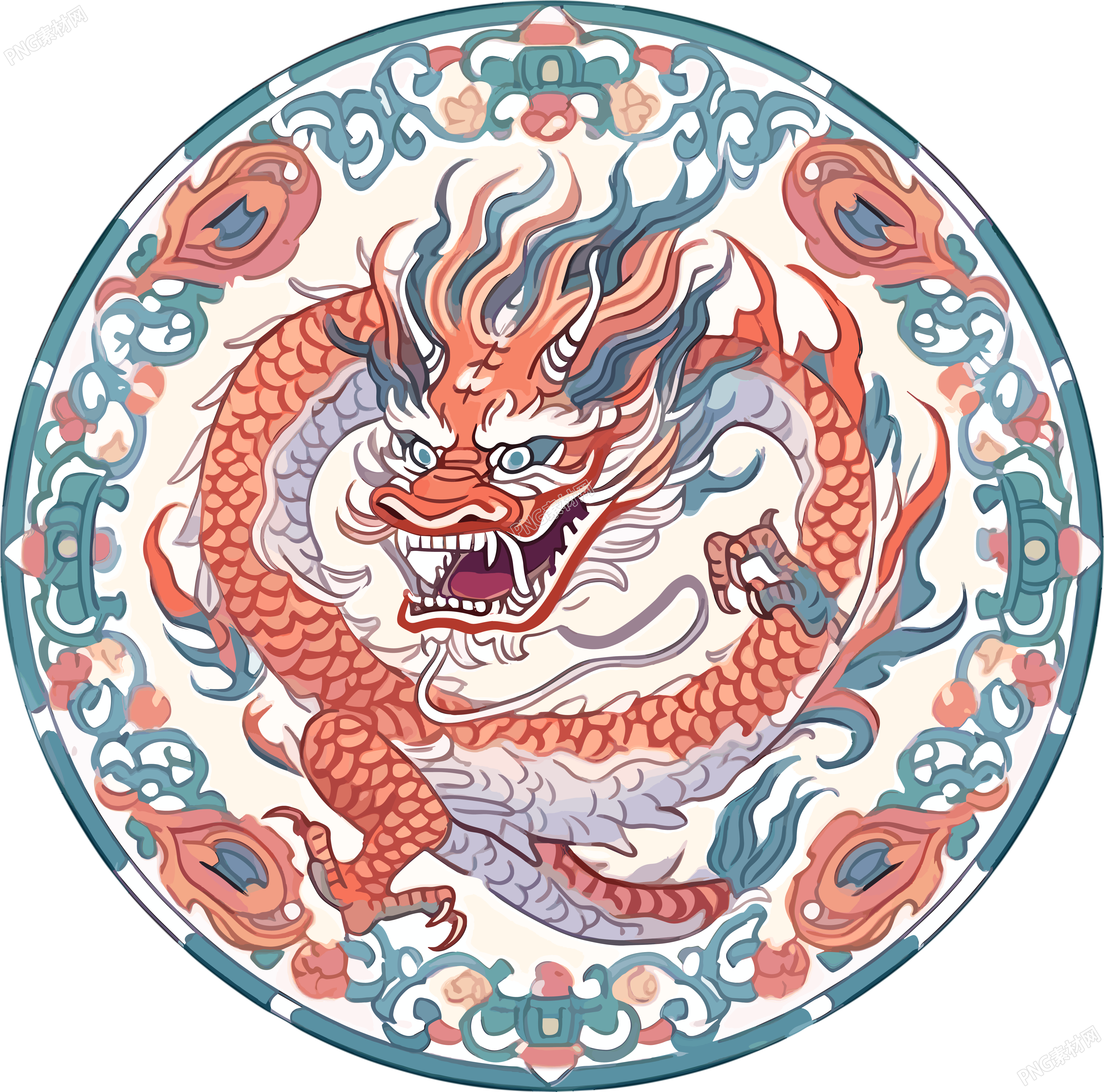中国龙头圆形花纹设计素材