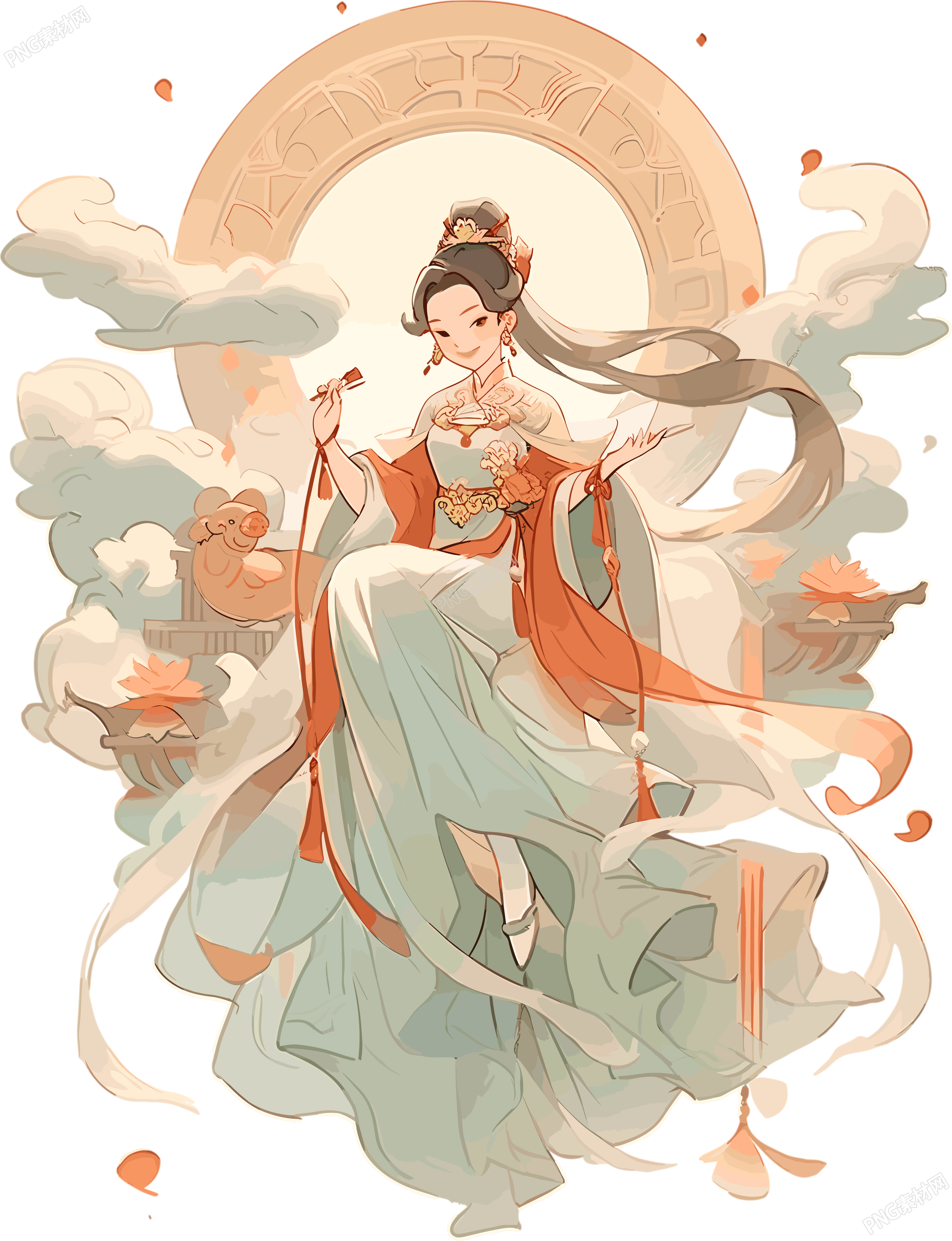敦煌女神飞天姿态插画素材