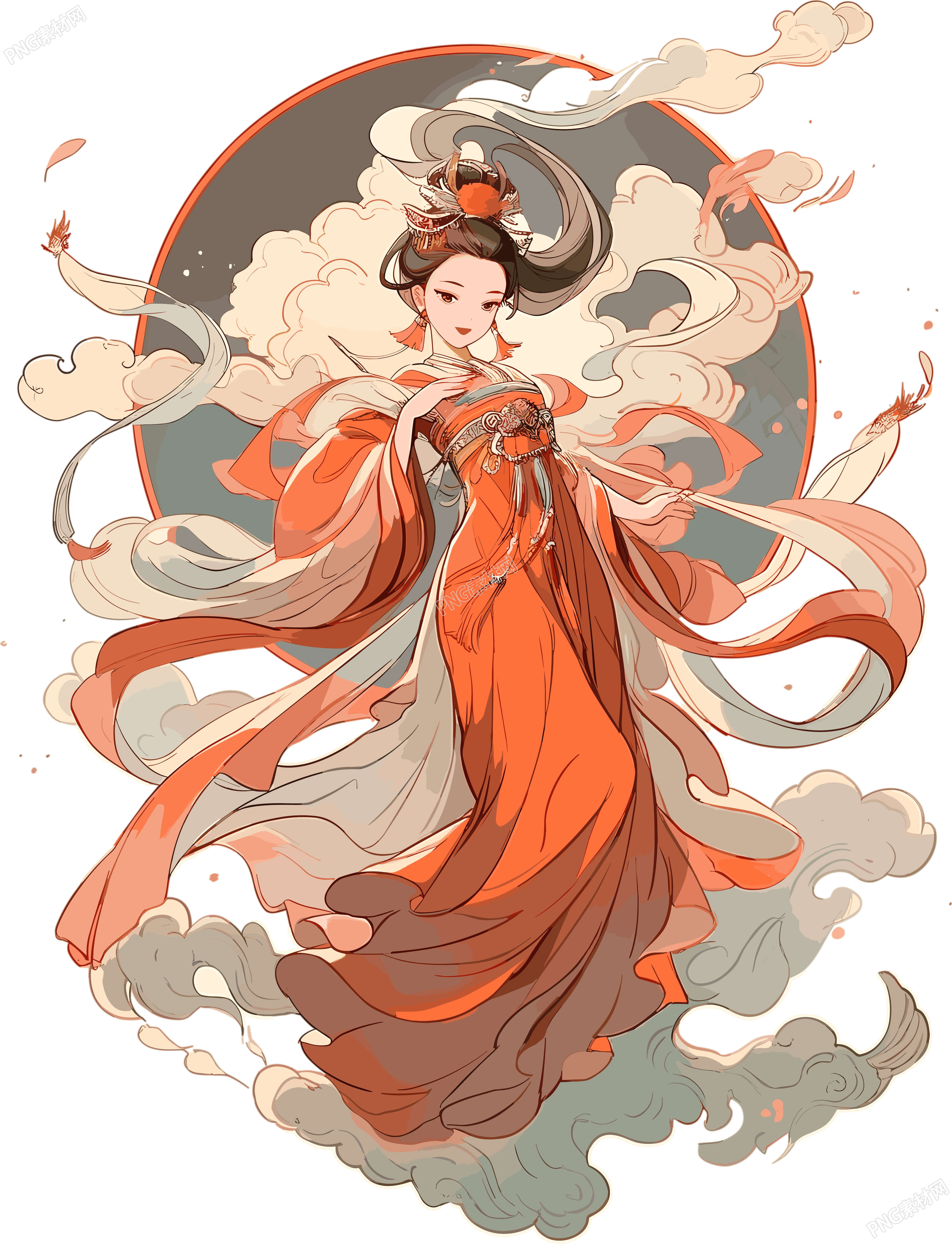 敦煌女神飞天足色插画设计素材