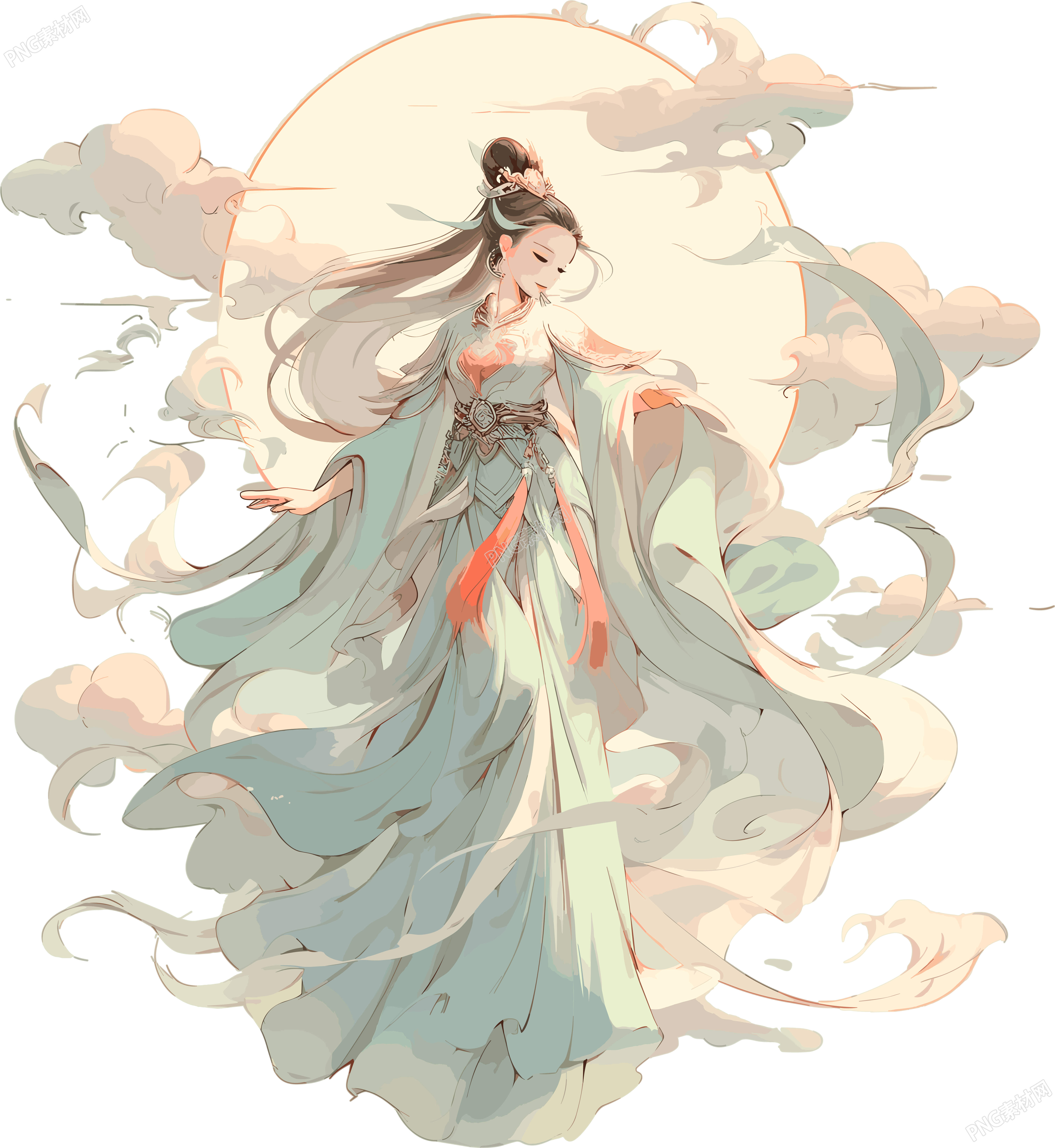 中国敦煌女神飞天插画素材