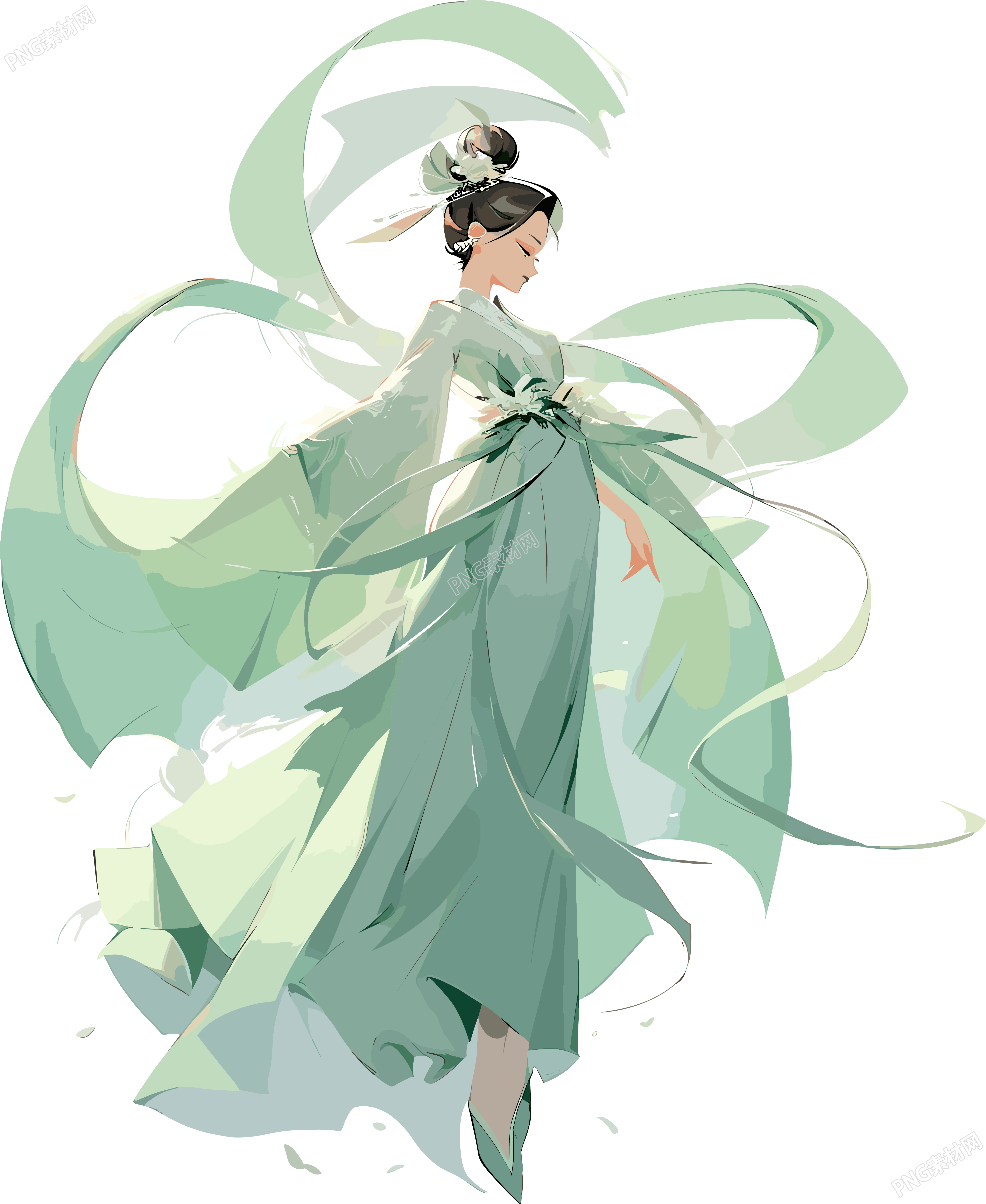 女性透明背景的亚洲风插画设计