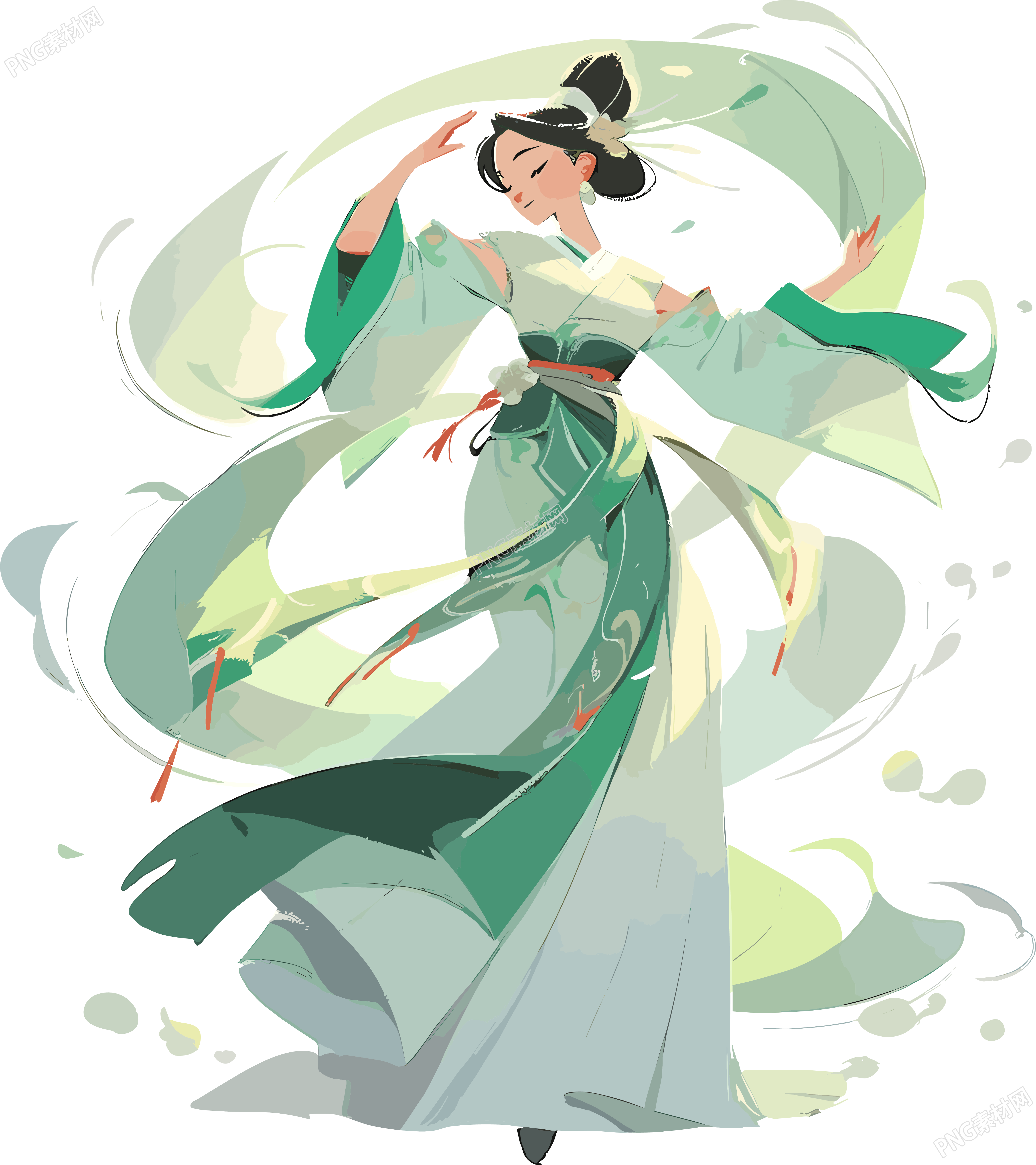 仙女穿着翠绿衣服起舞插画