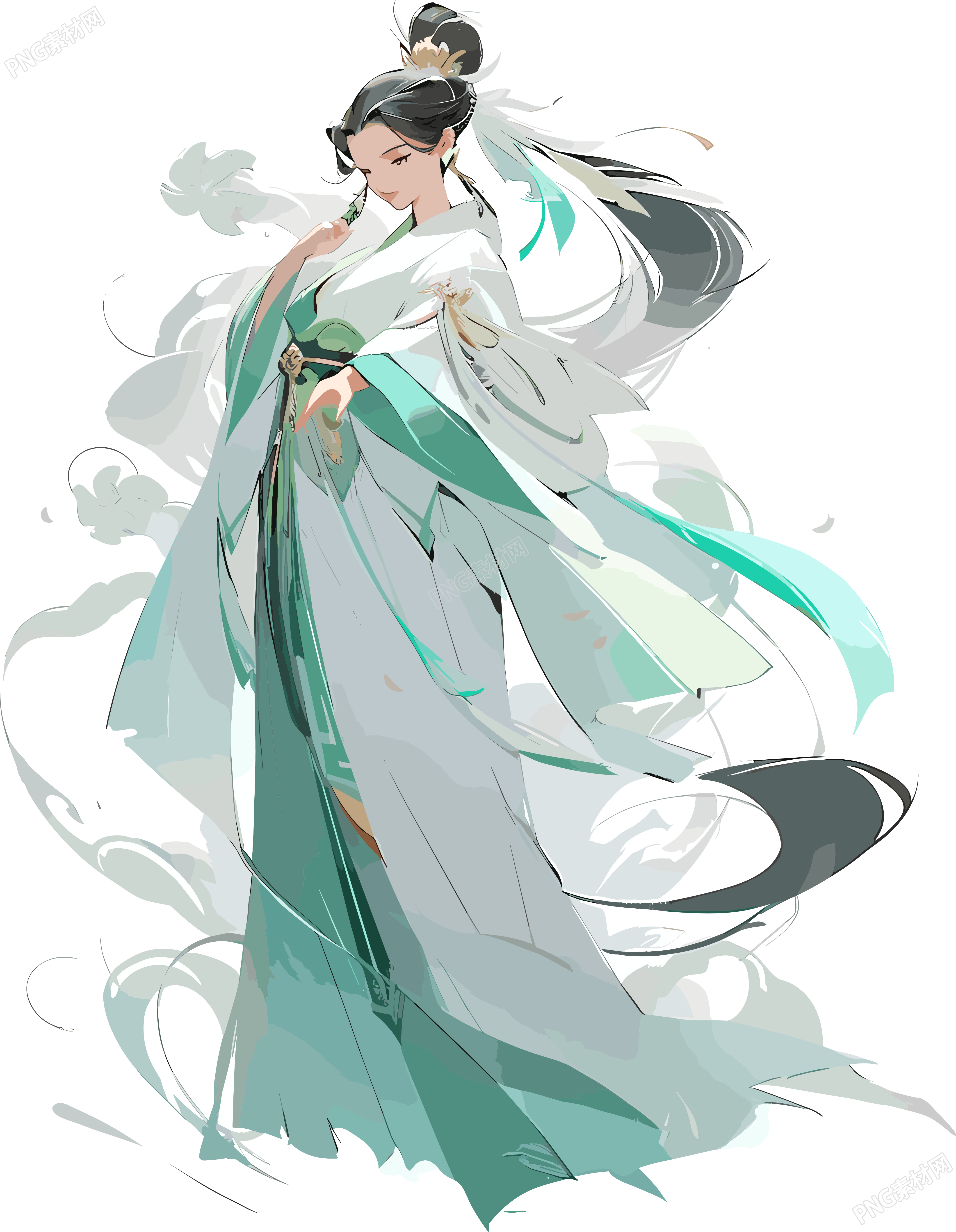 仙女绿衣飘飘插画