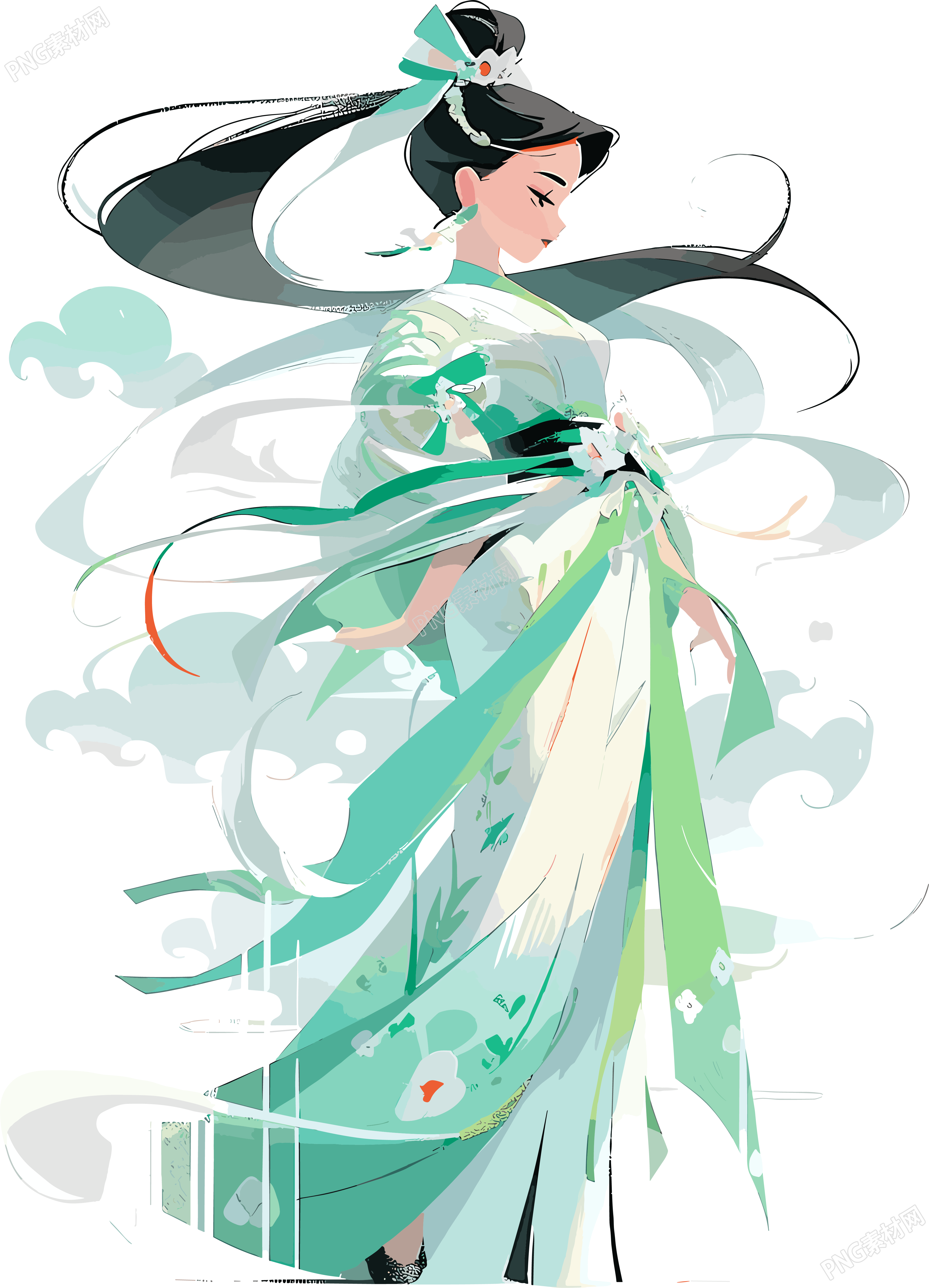 古风少女风情插画素材