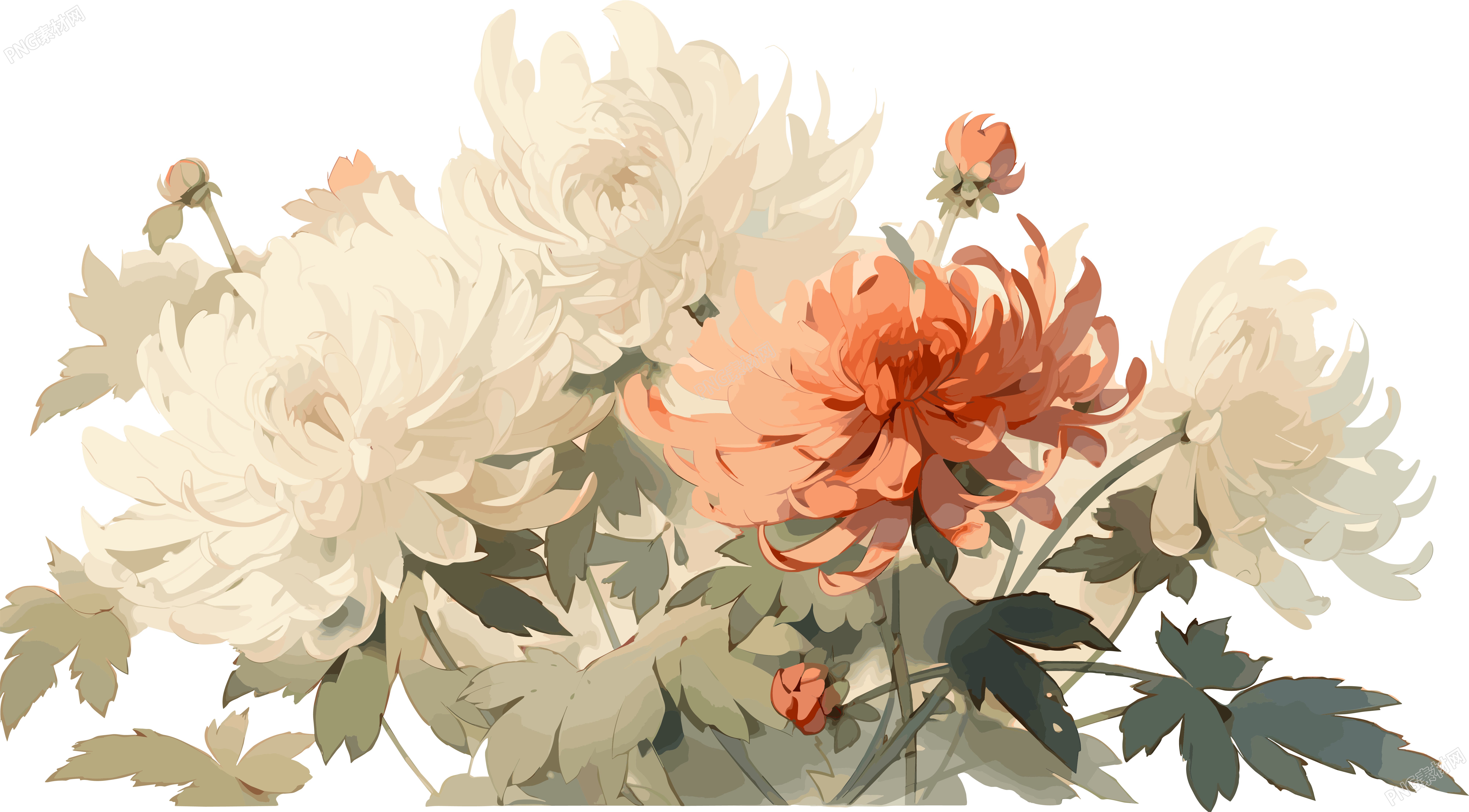 传统工笔画牡丹花唯美插画