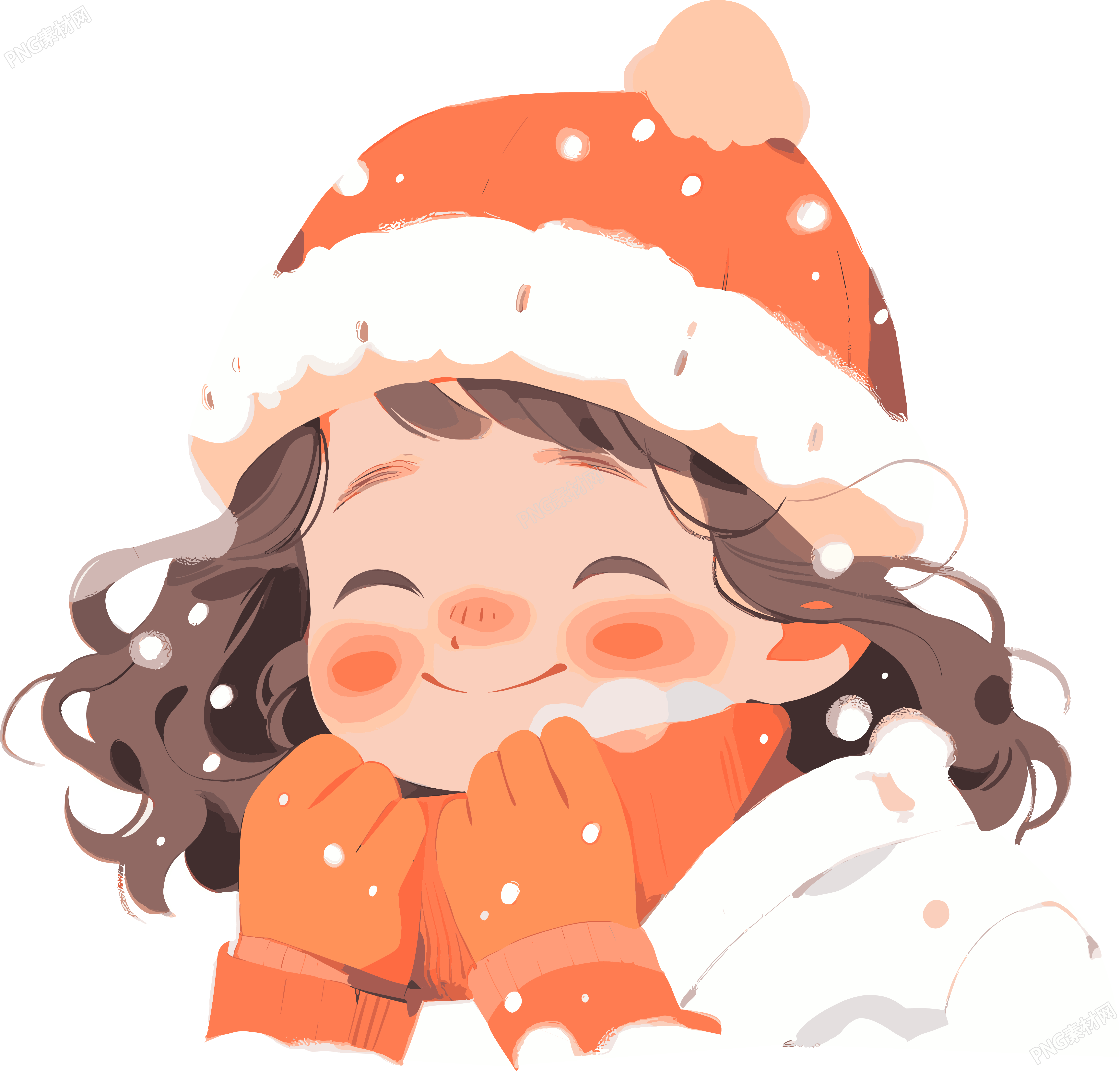 雪景小女孩可爱画风素材