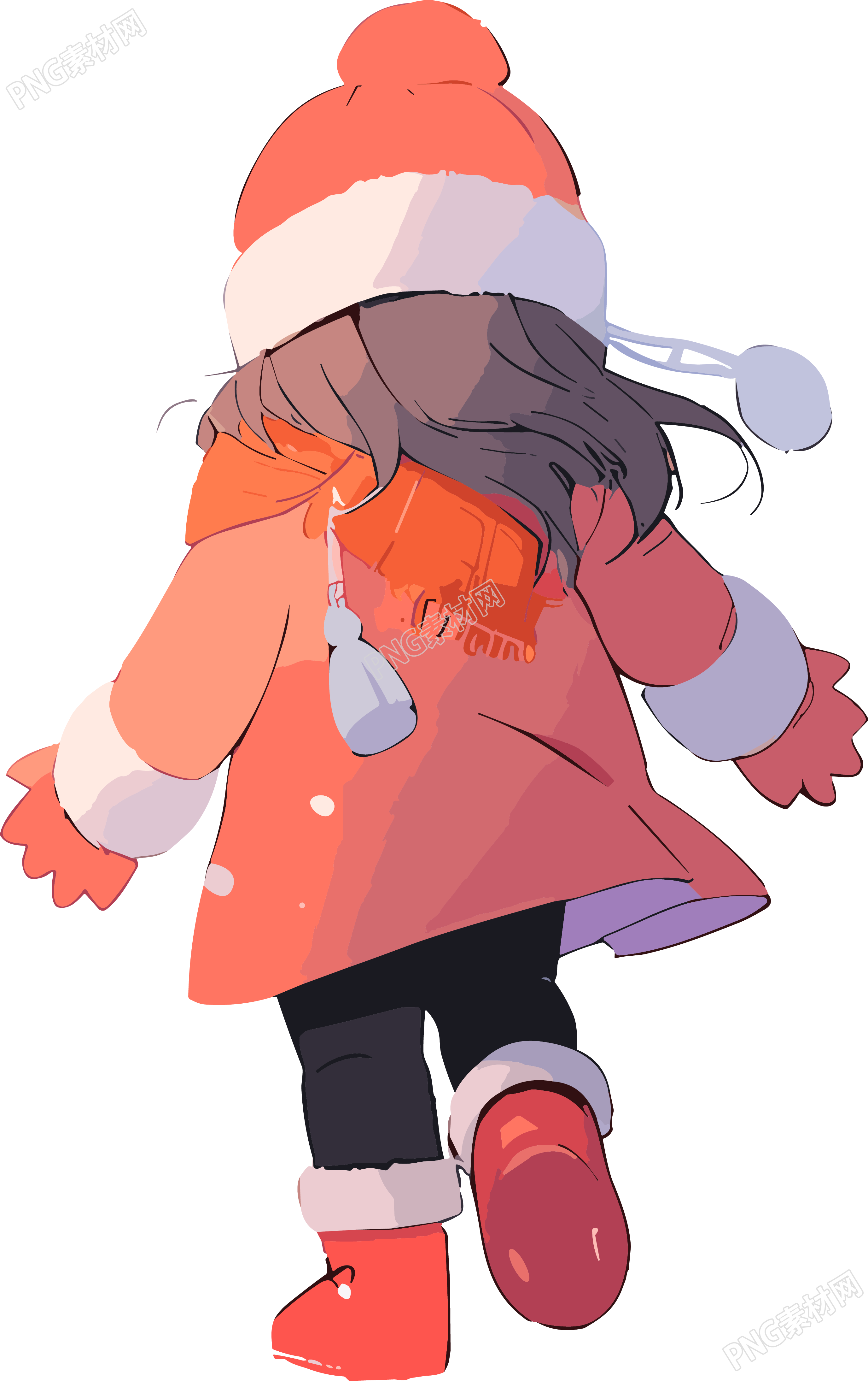 小女孩雪上行走插画