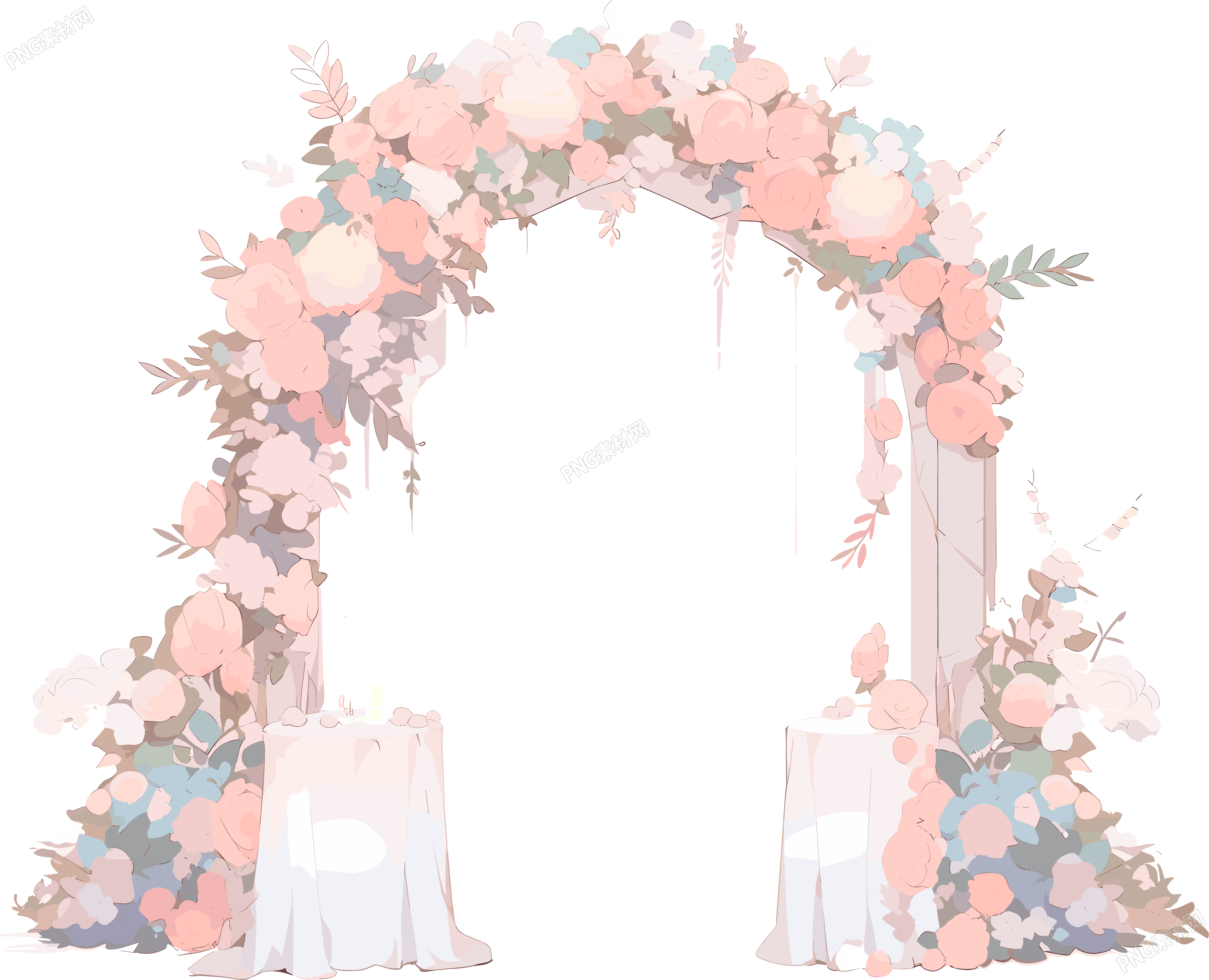 婚禮花門插畫高清透明背景創(chuàng)意素材