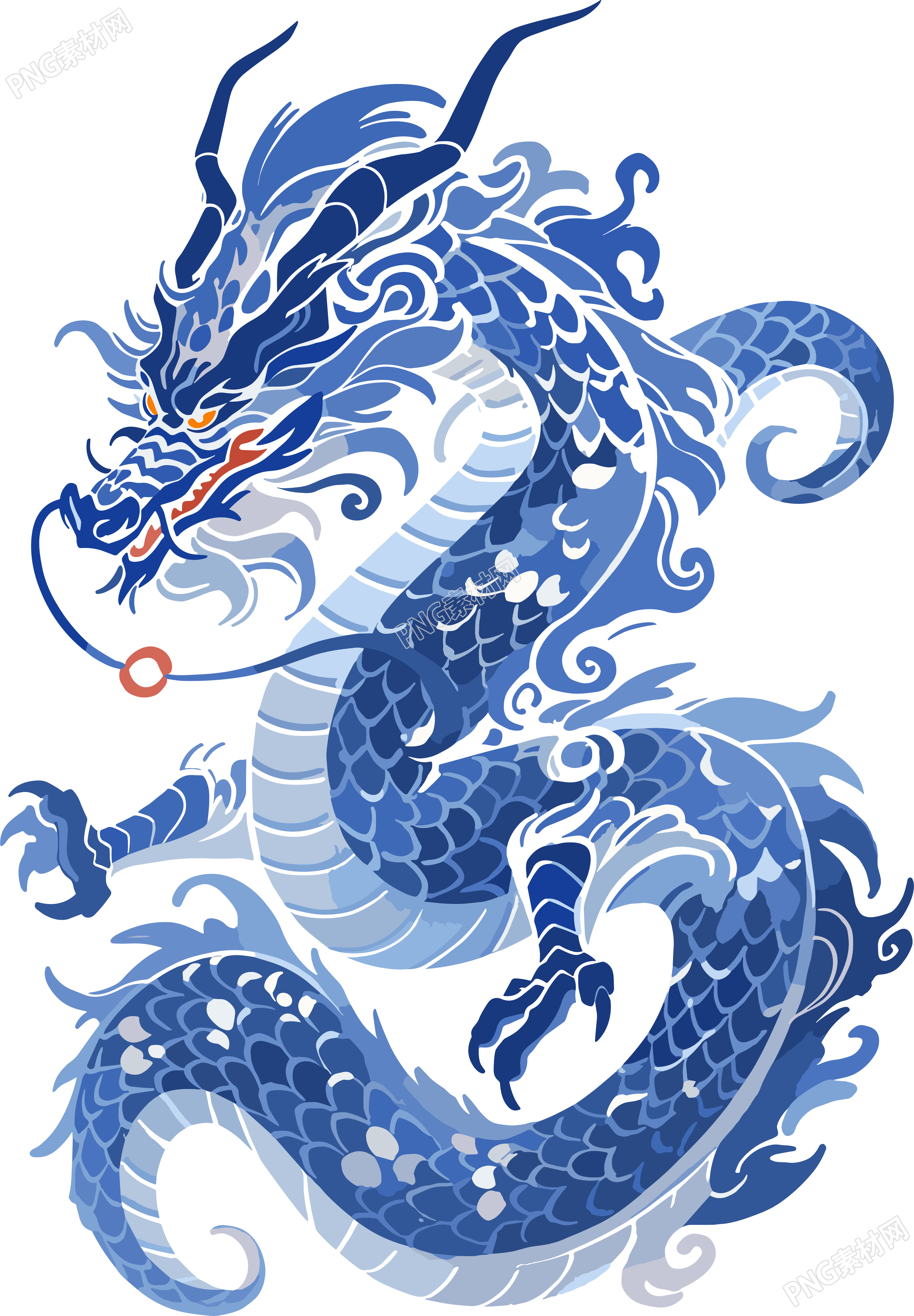 中国龙蓝白瓷画风扁平插画