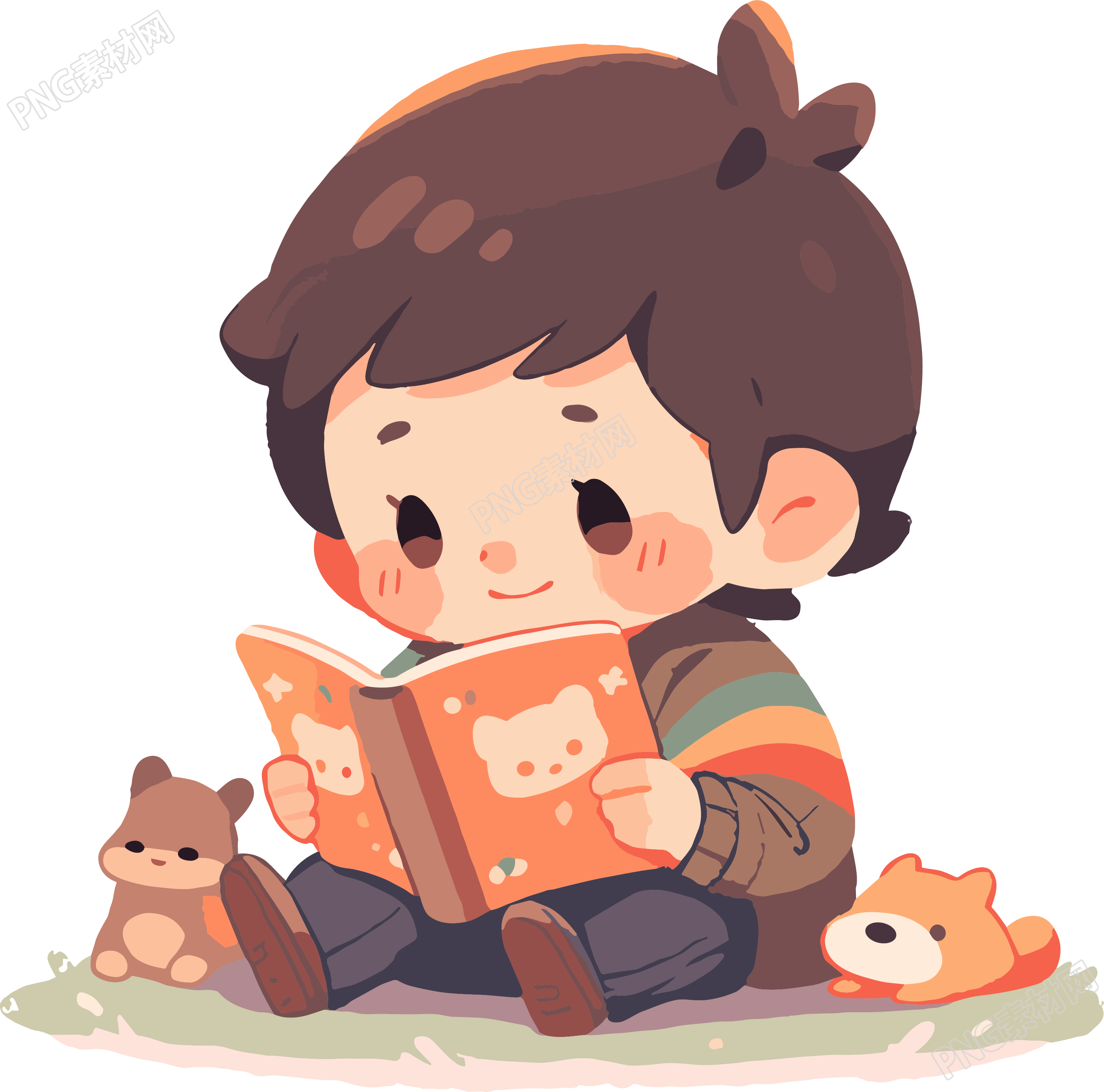 小男孩读书2D图形插画元素