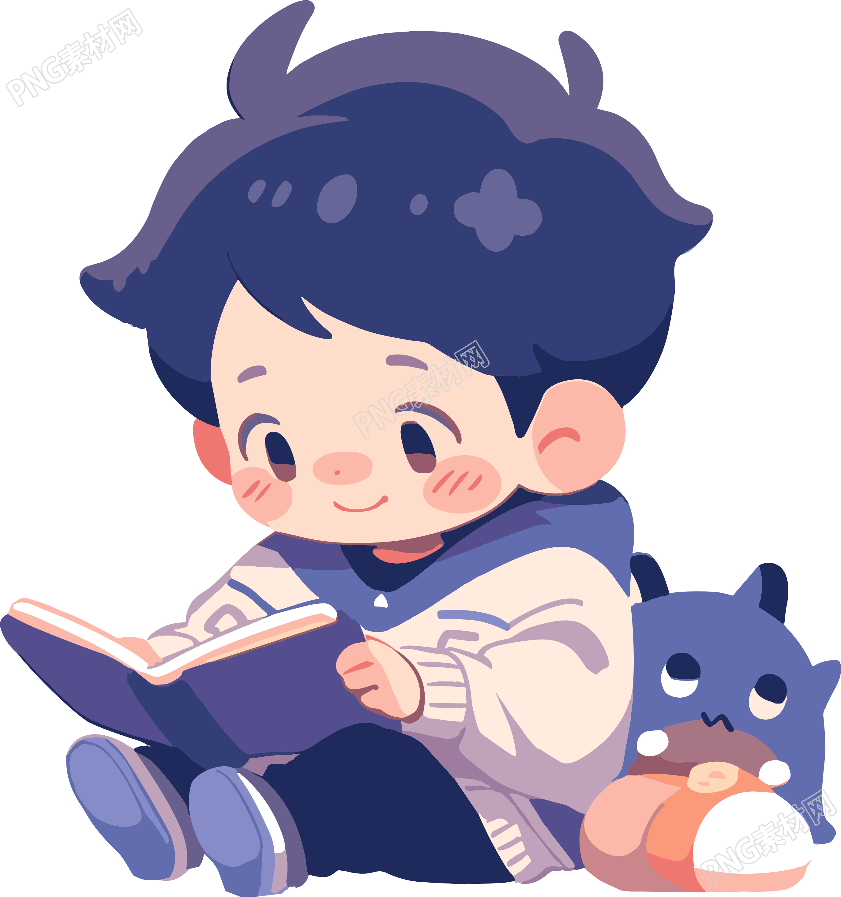 小男孩读书商业插画