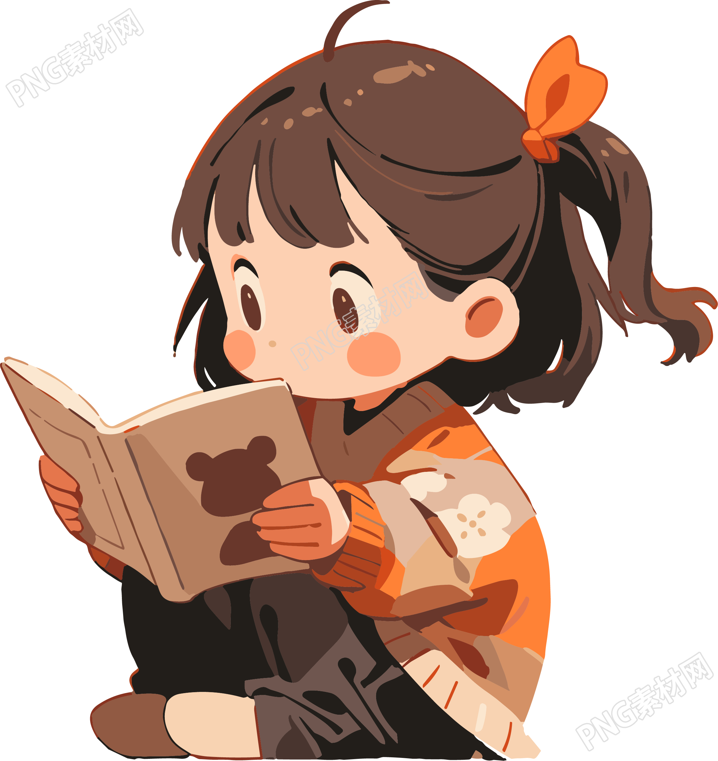 读书小女孩乖巧可爱素材