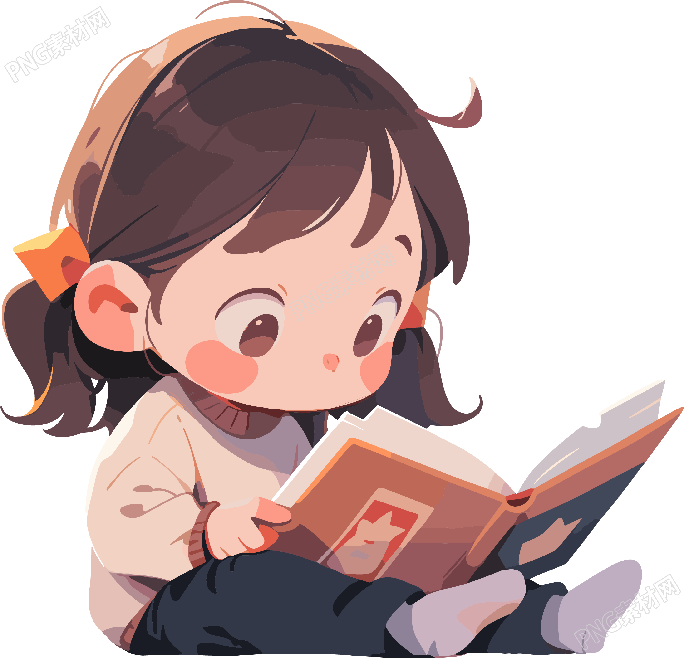 读书小女孩创意插画设计素材