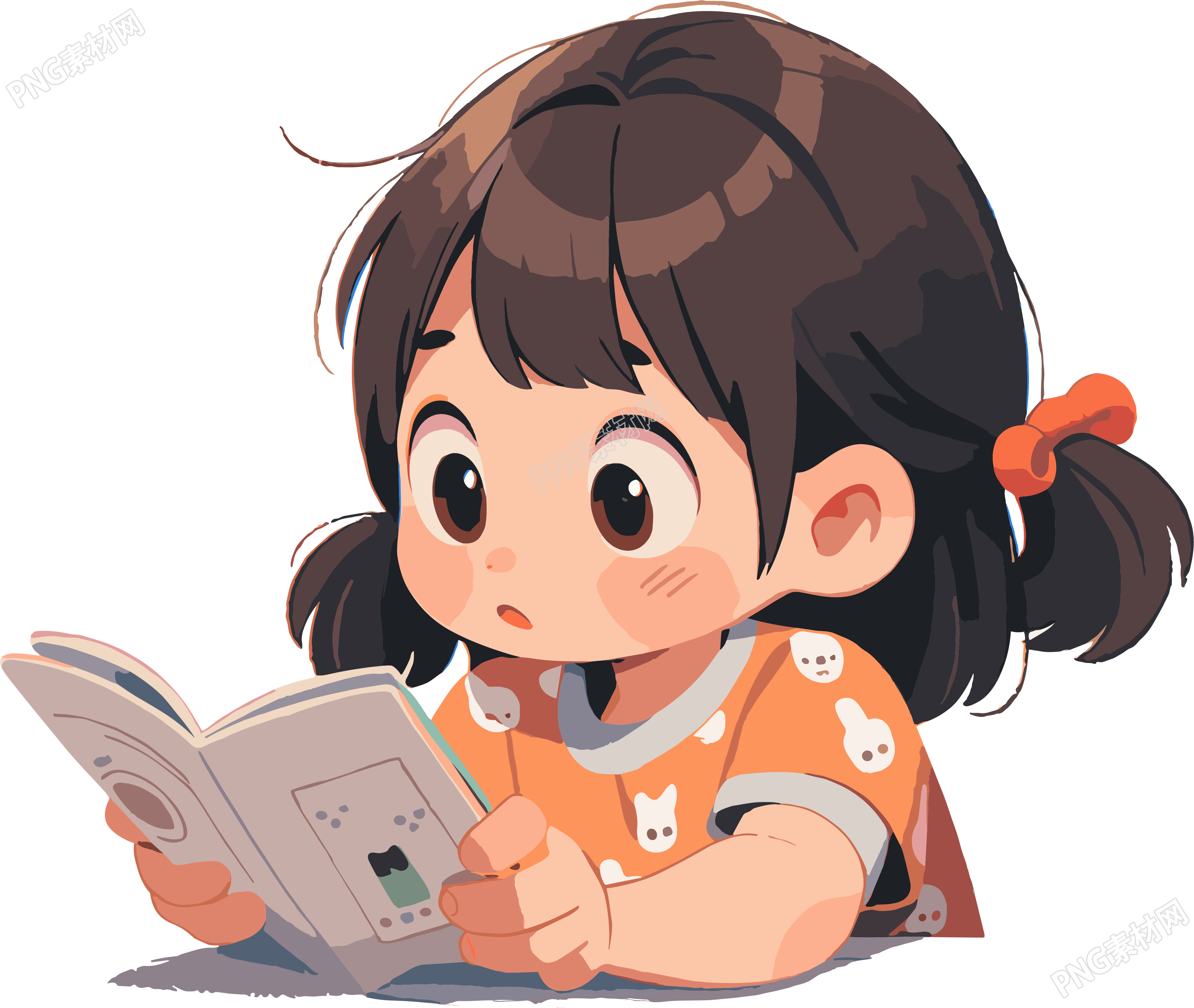 读书小女孩2D图形插画