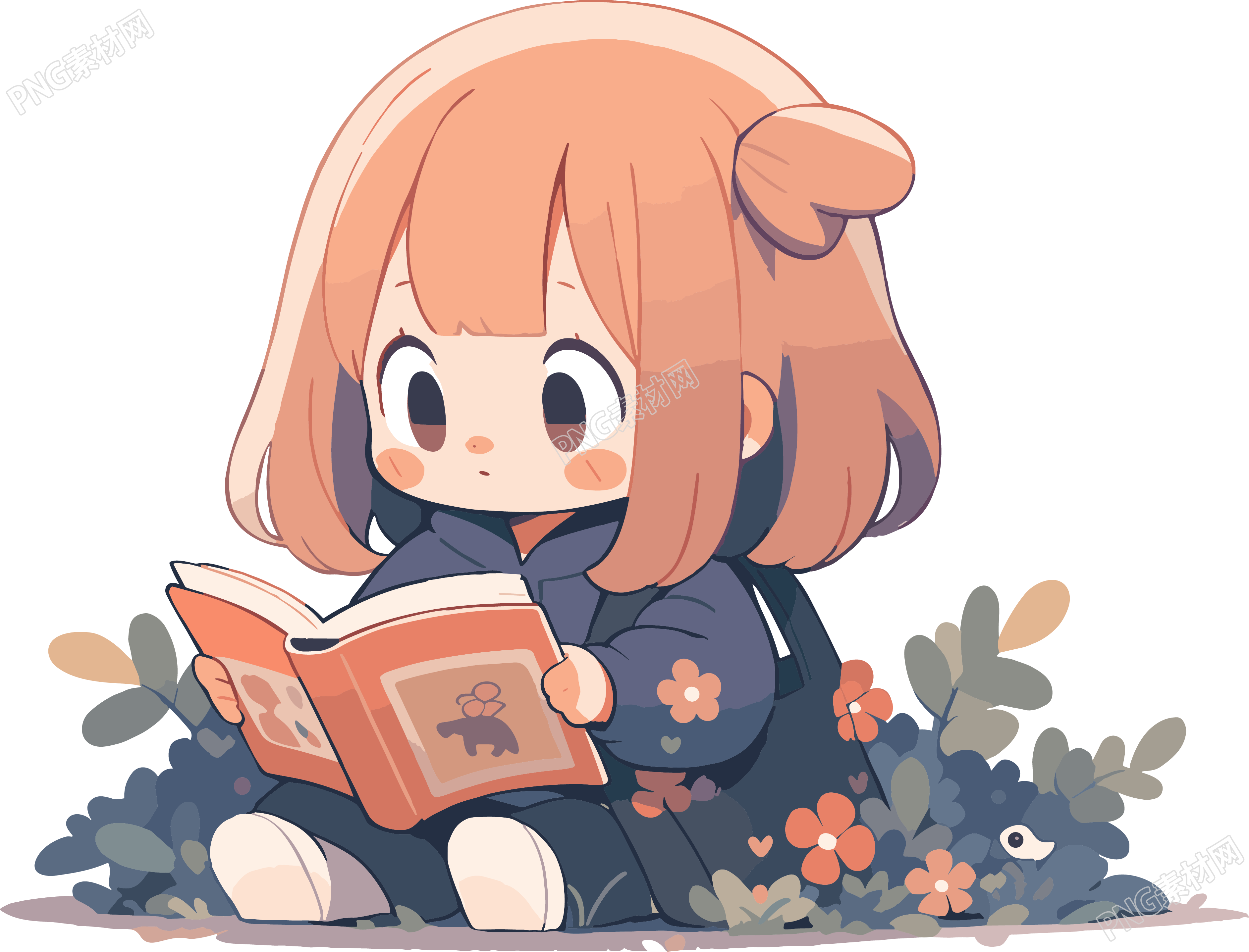 读书小女孩插画素材