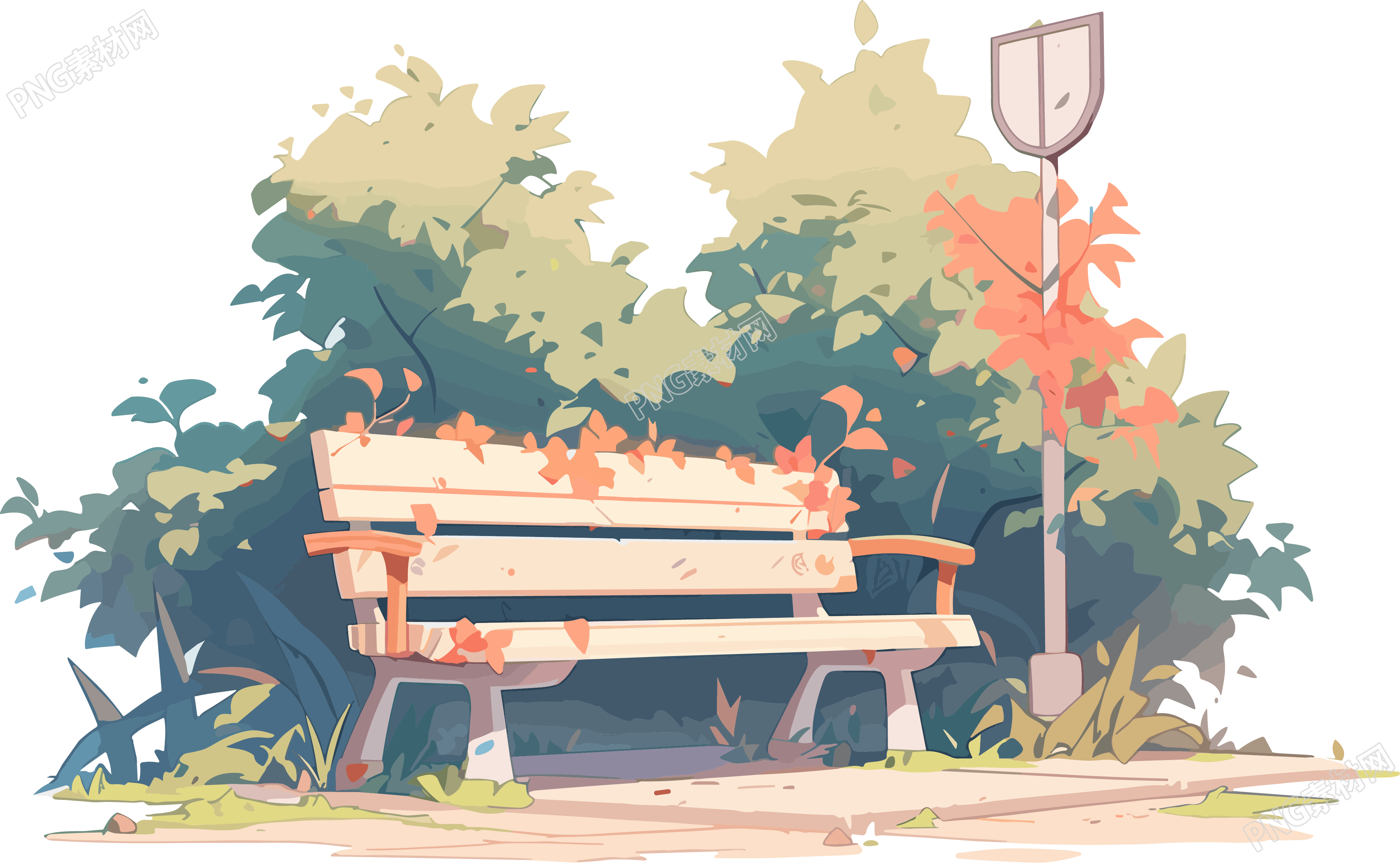 小清新长椅简约背景2D插画