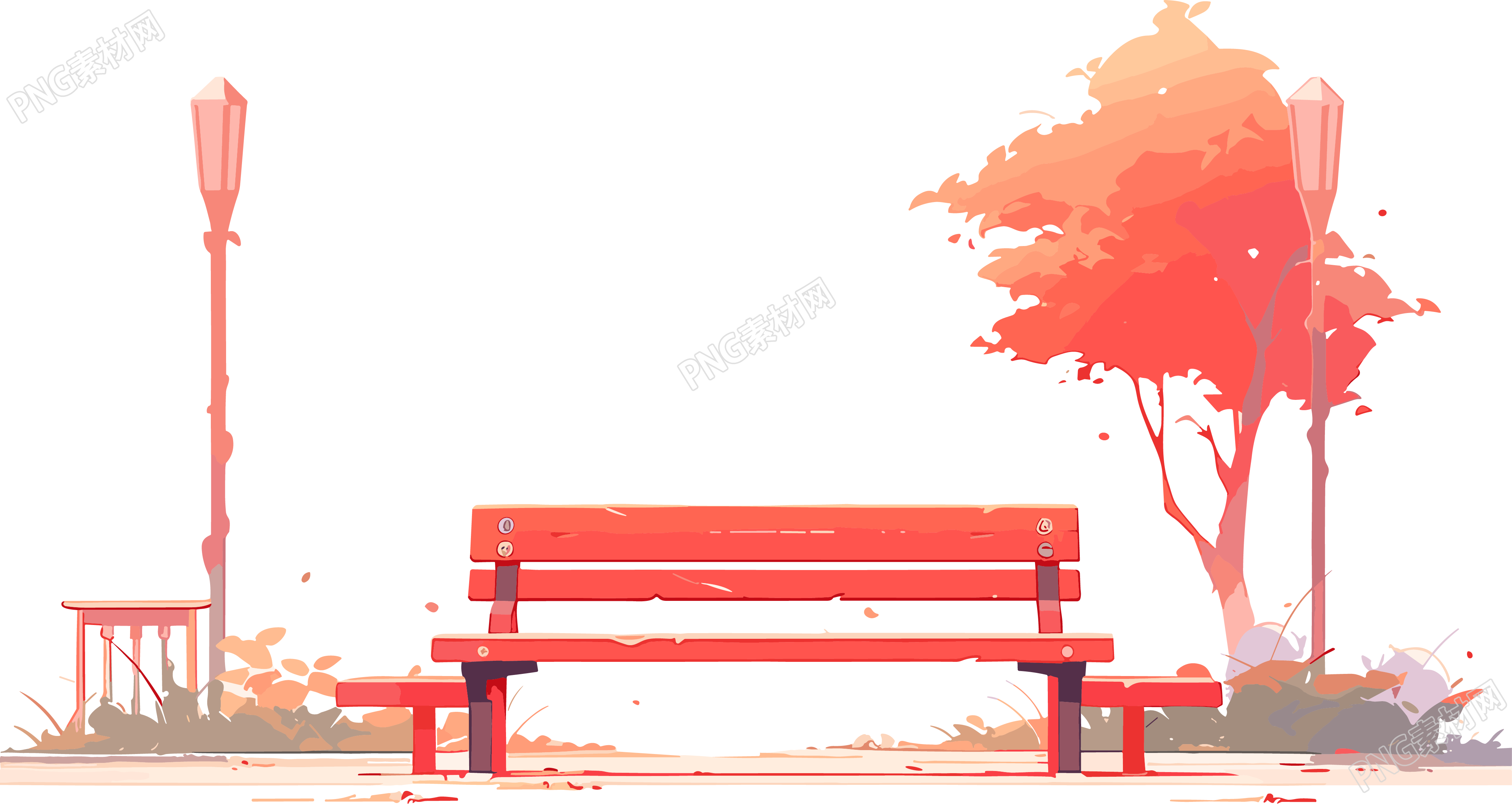 小清新长椅红色系插图