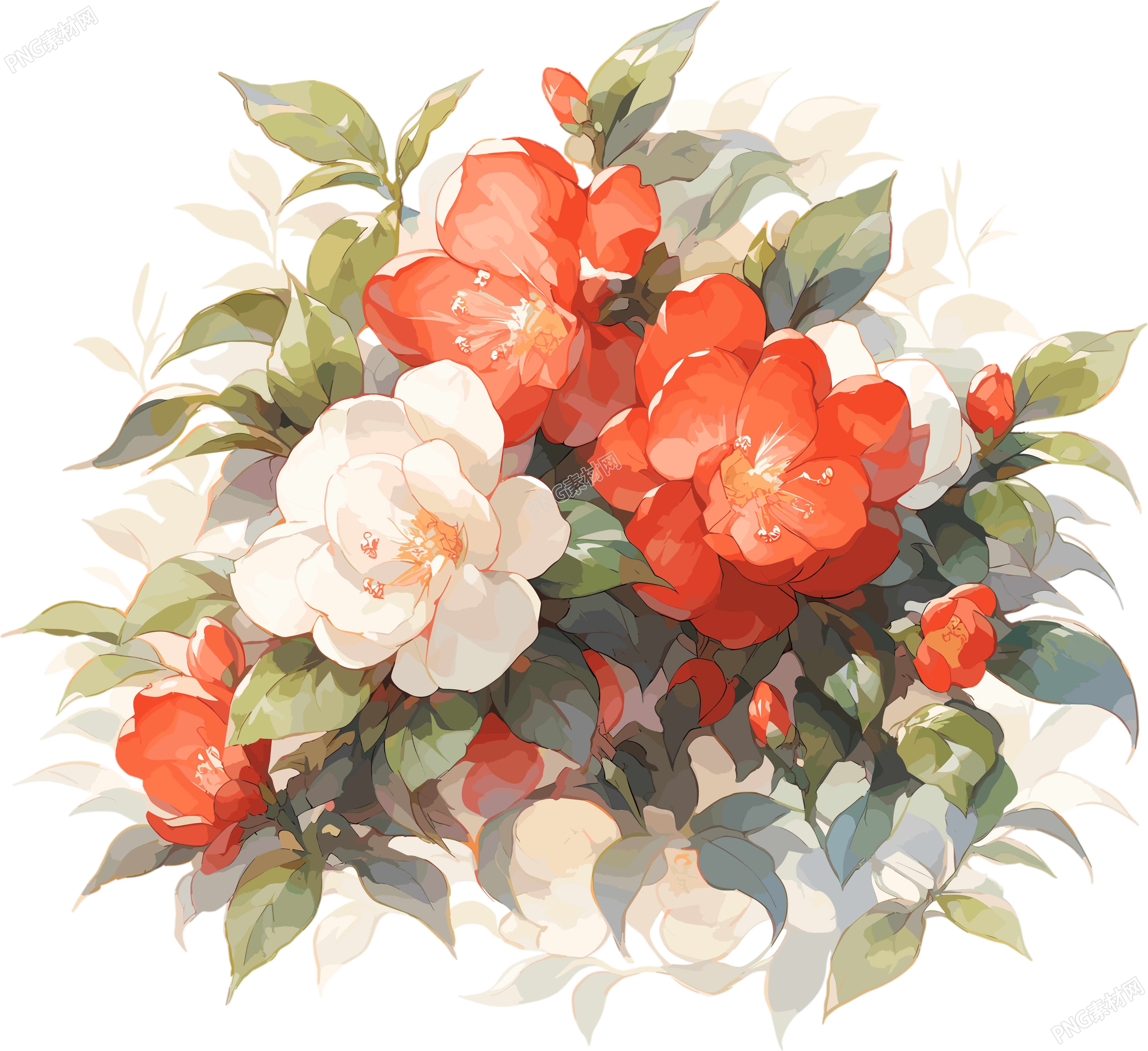 山茶花水彩画素材