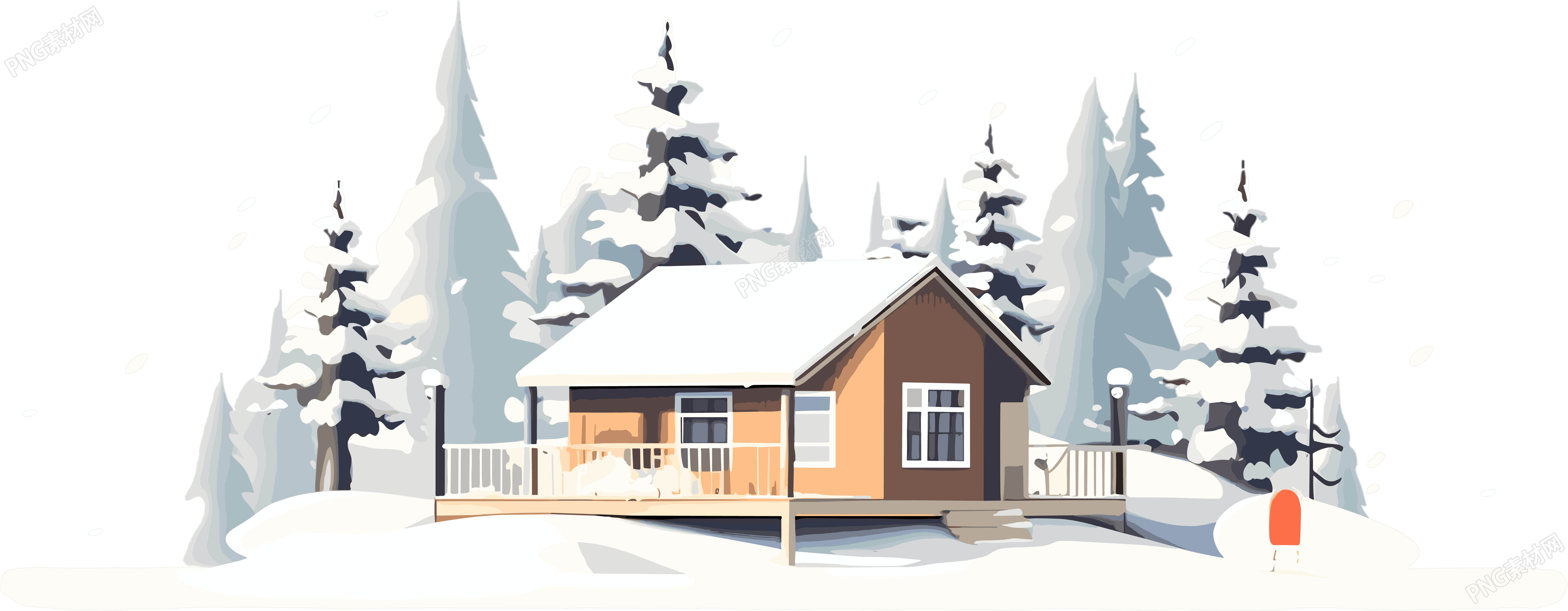 雪地上的安静小屋2D楼层平面图插画
