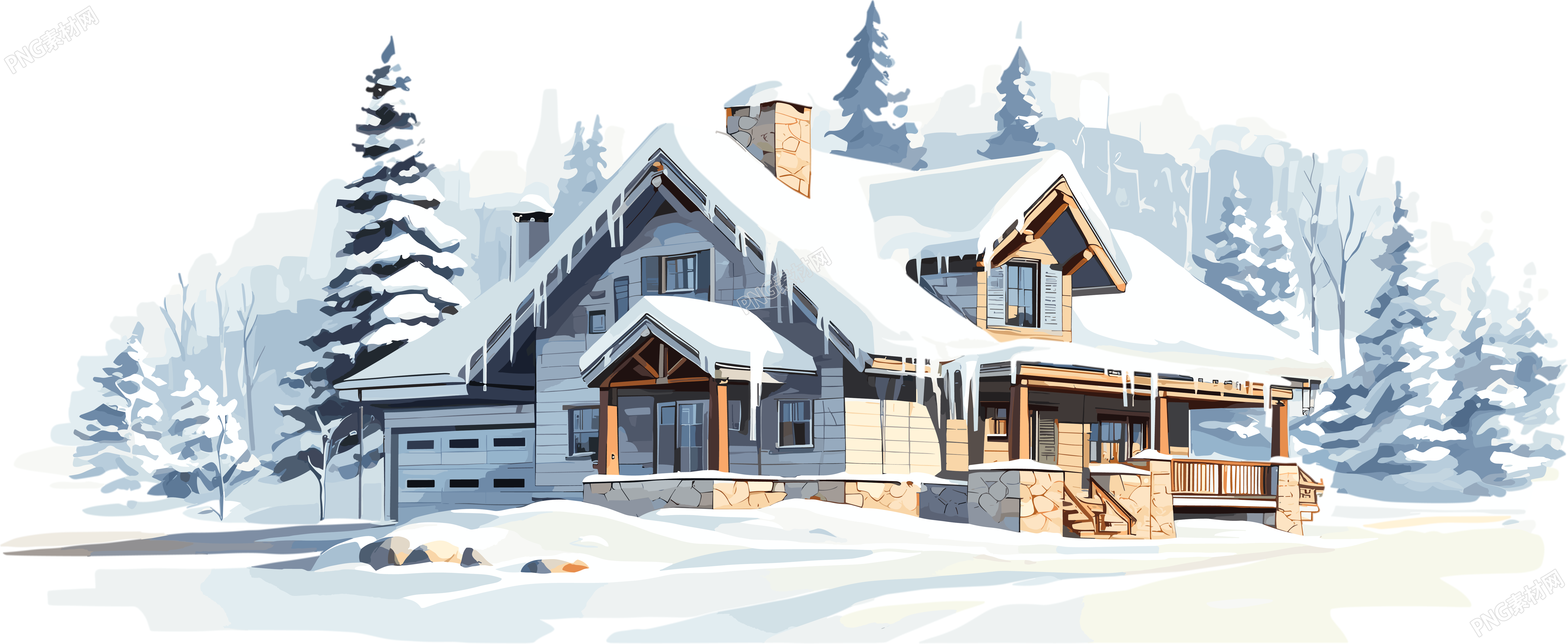 雪地上的安静小房子商业插画设计