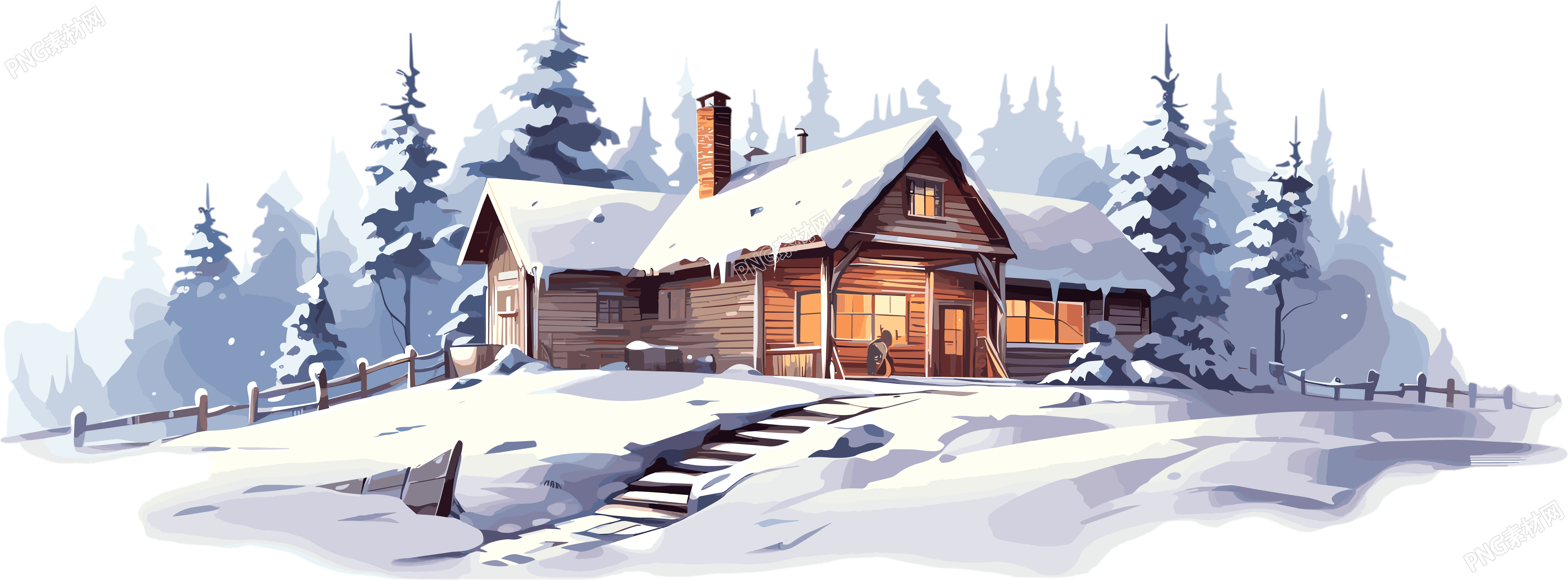 雪地小屋二楼平面图插画