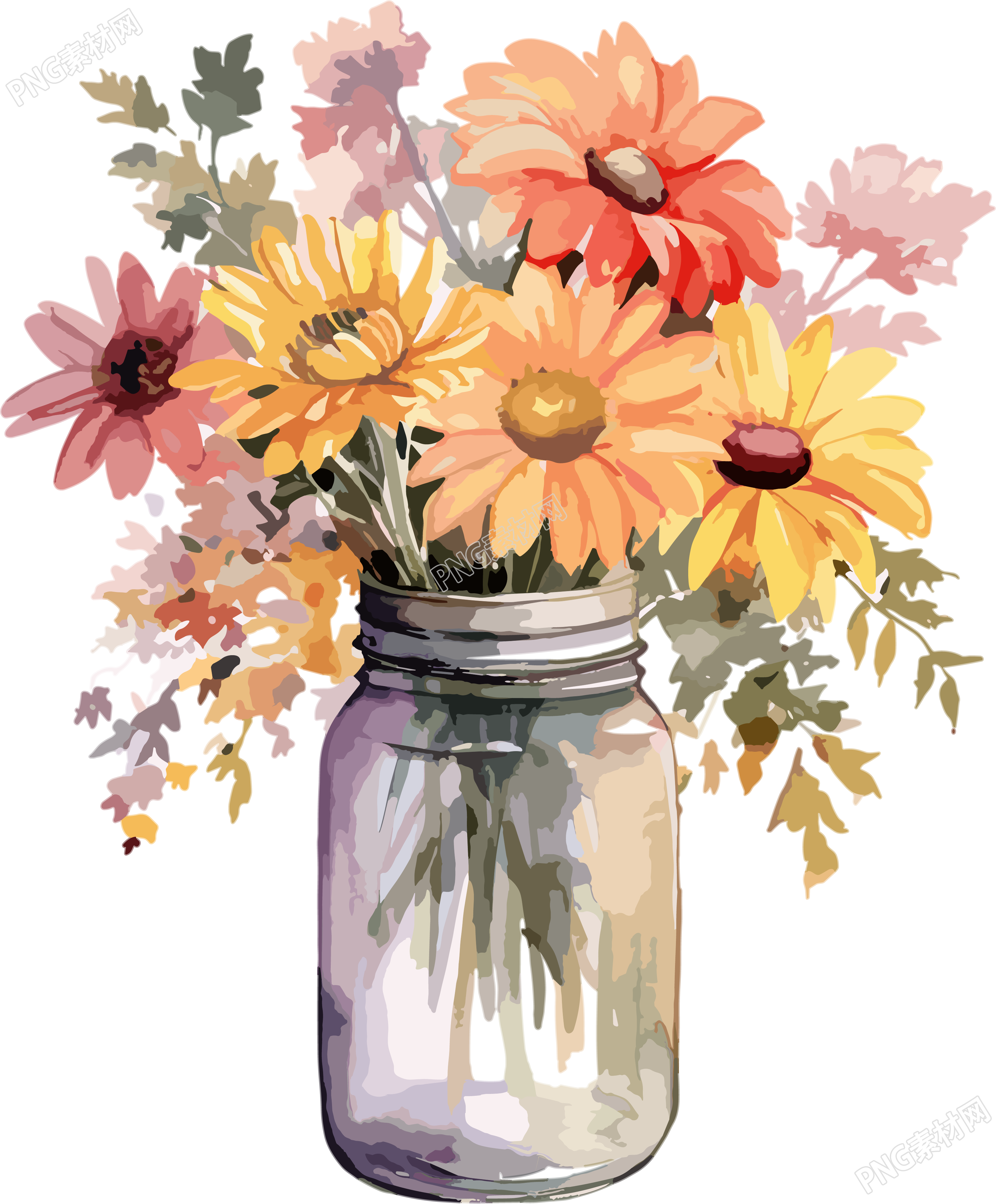 秋天水彩花卉插畫
