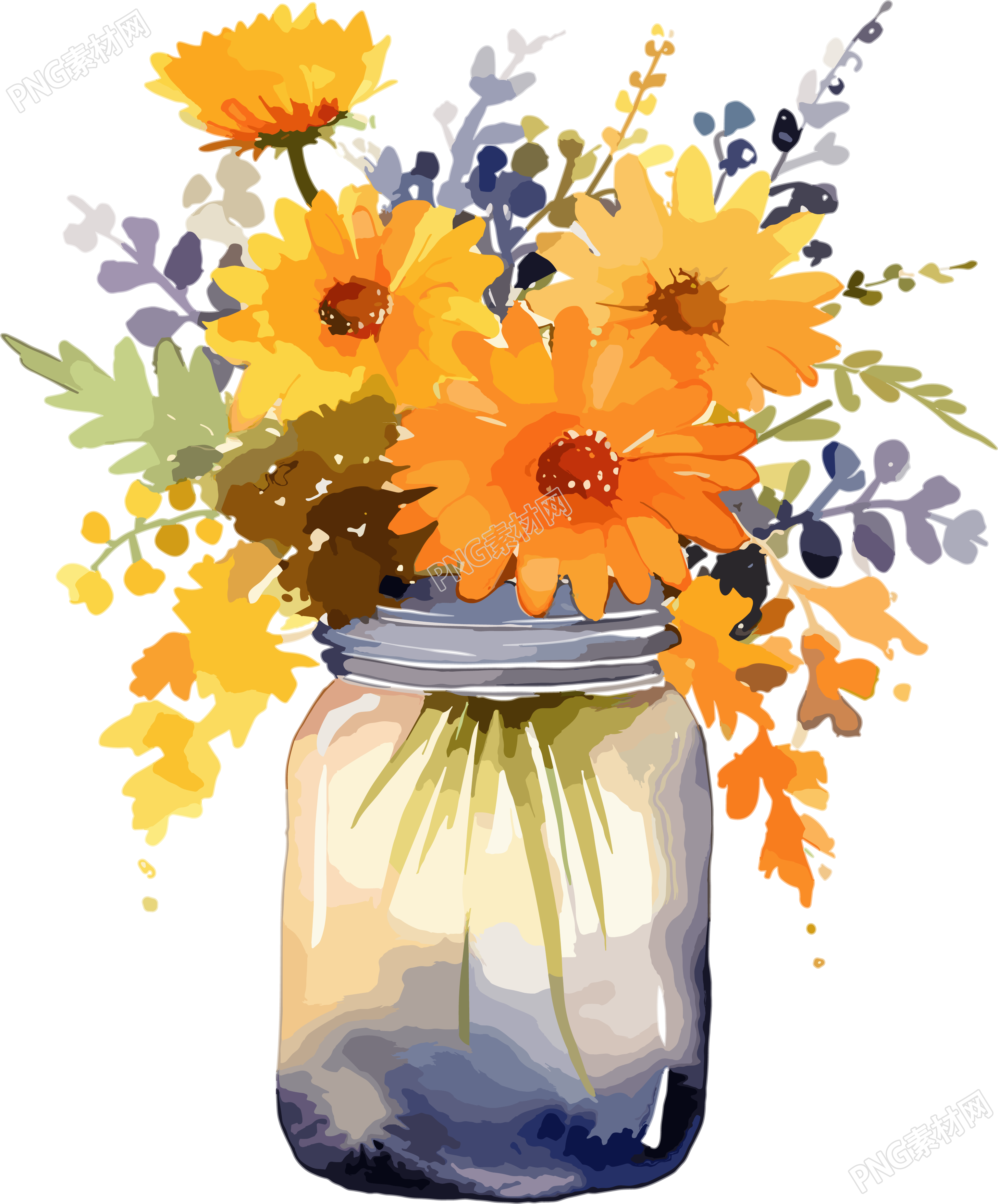 玻璃瓶花卉透明背景素材