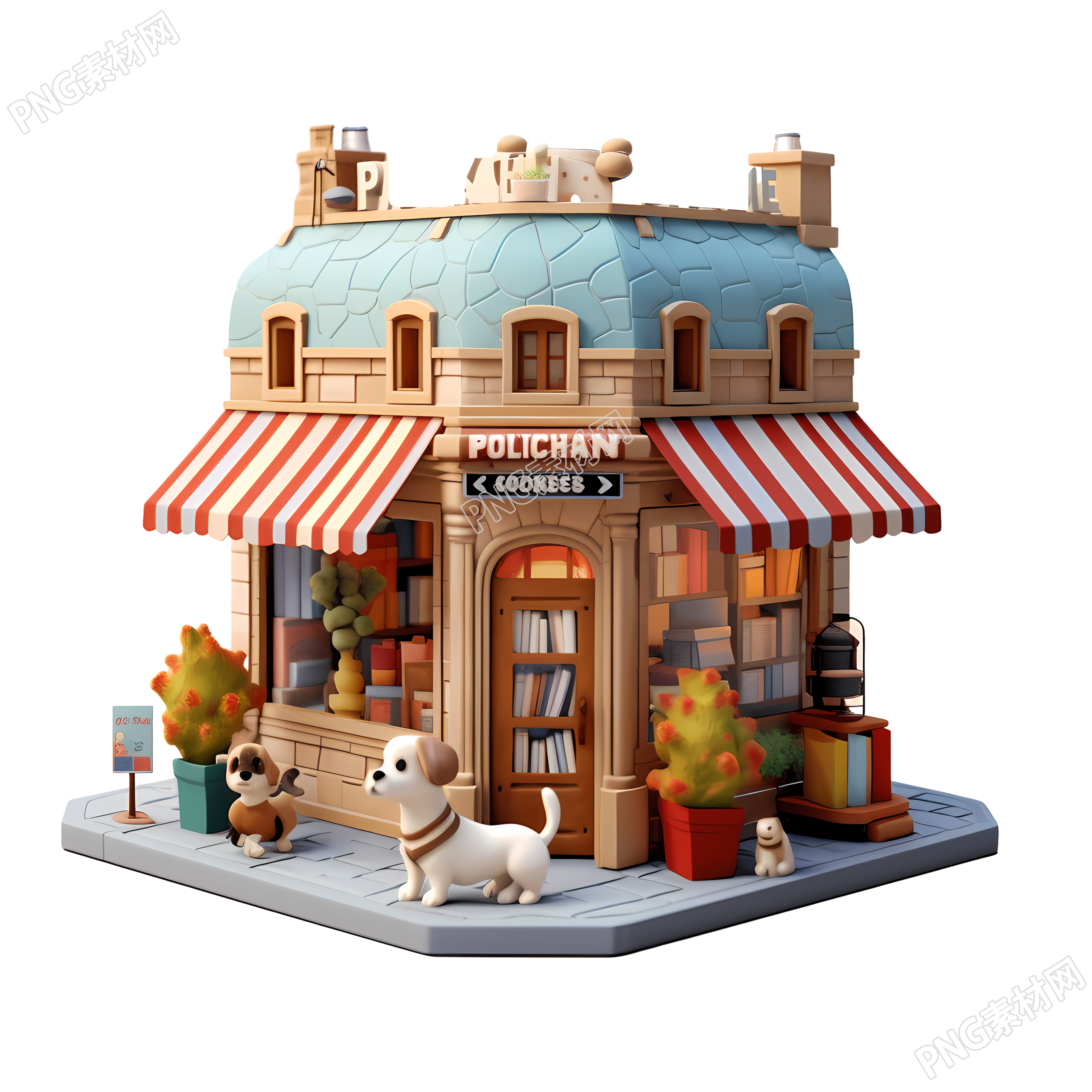 法国特色书店3D卡通模型
