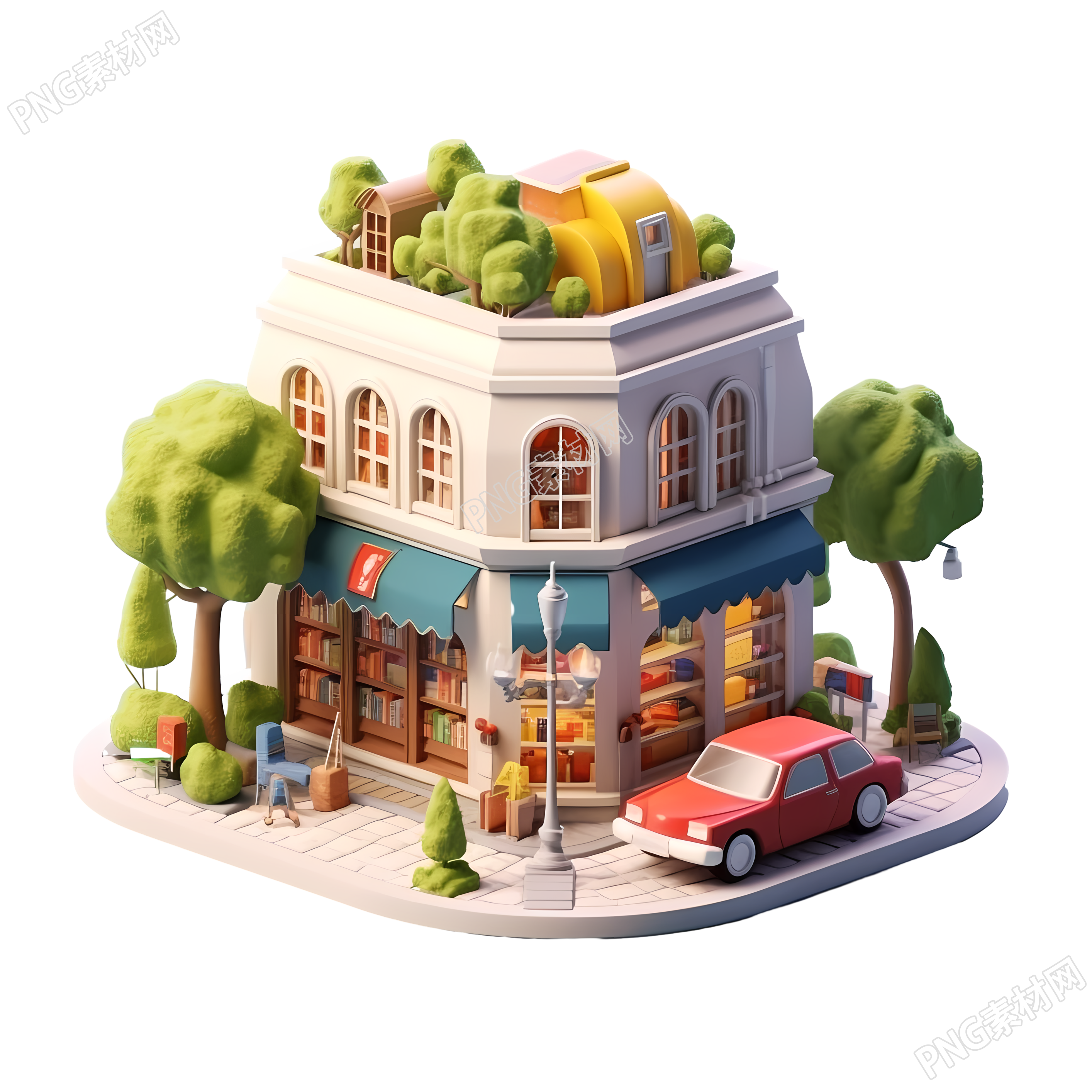 法国特色书店3D卡通模型