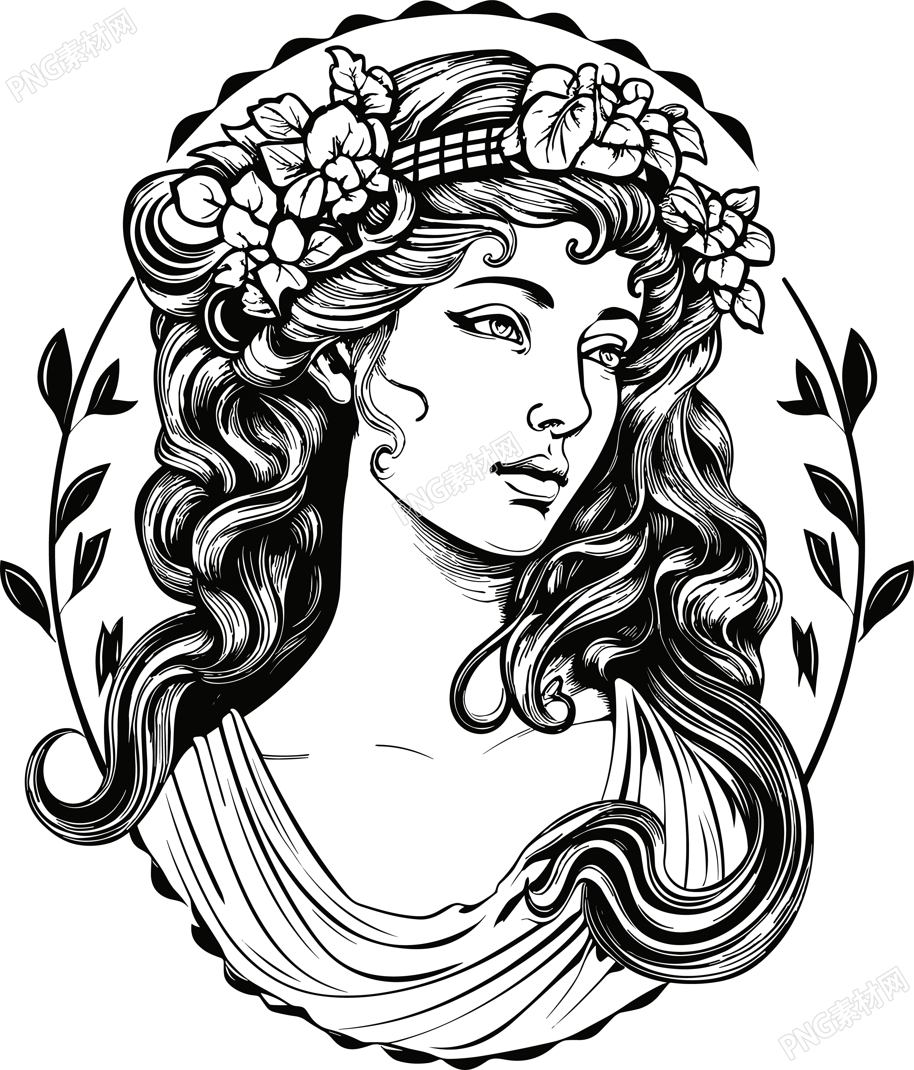古希腊人物黑白矢量插图