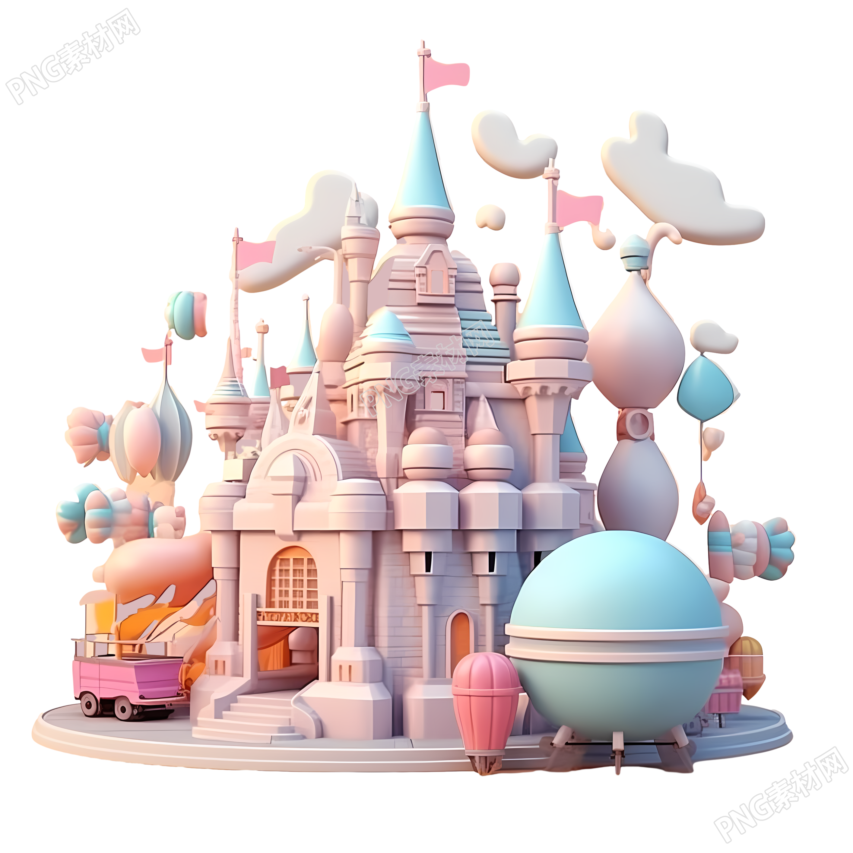 五彩斑斓的乐园场景与城堡和过山车