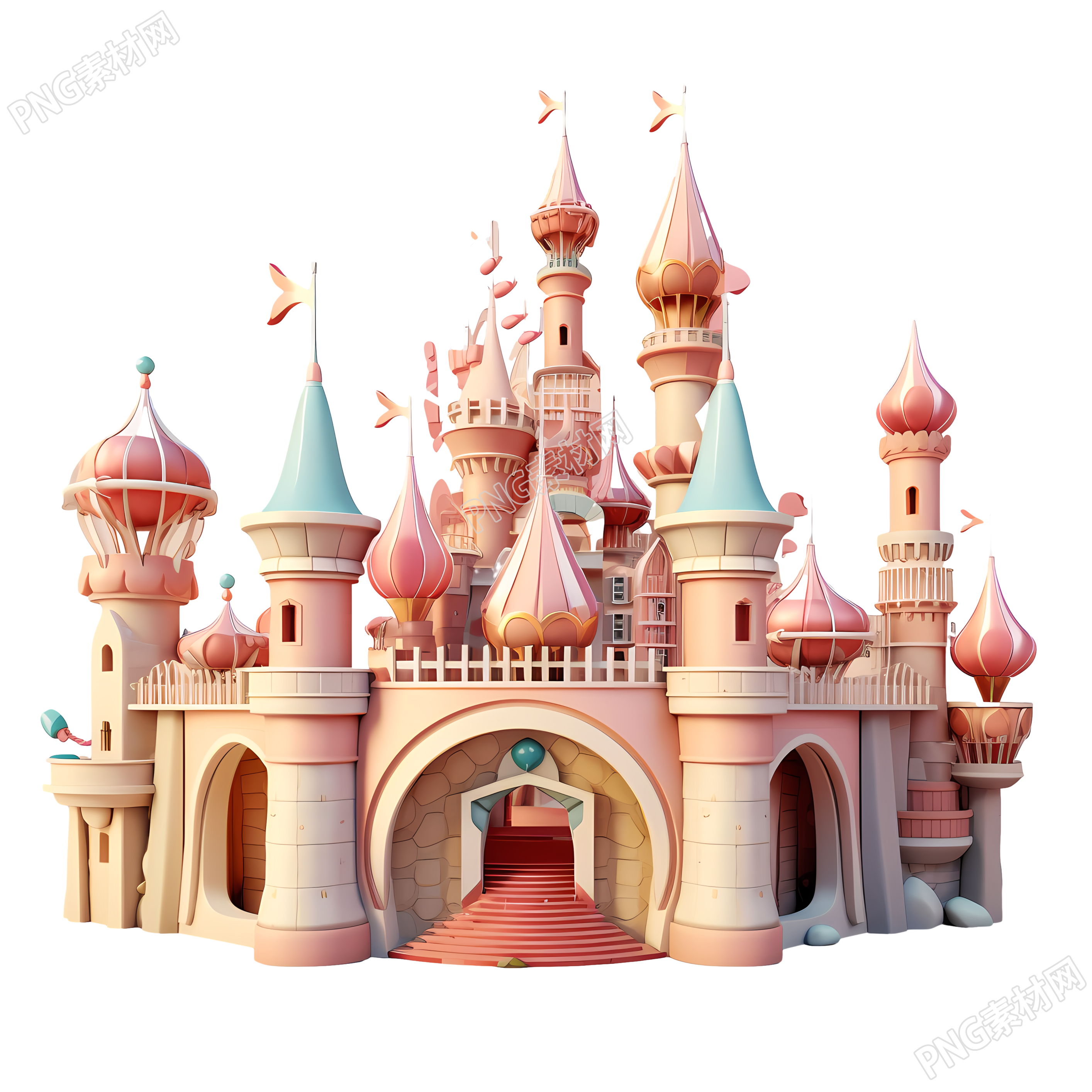 粉色清新背景的3D艺术电影式彩色游乐场景
