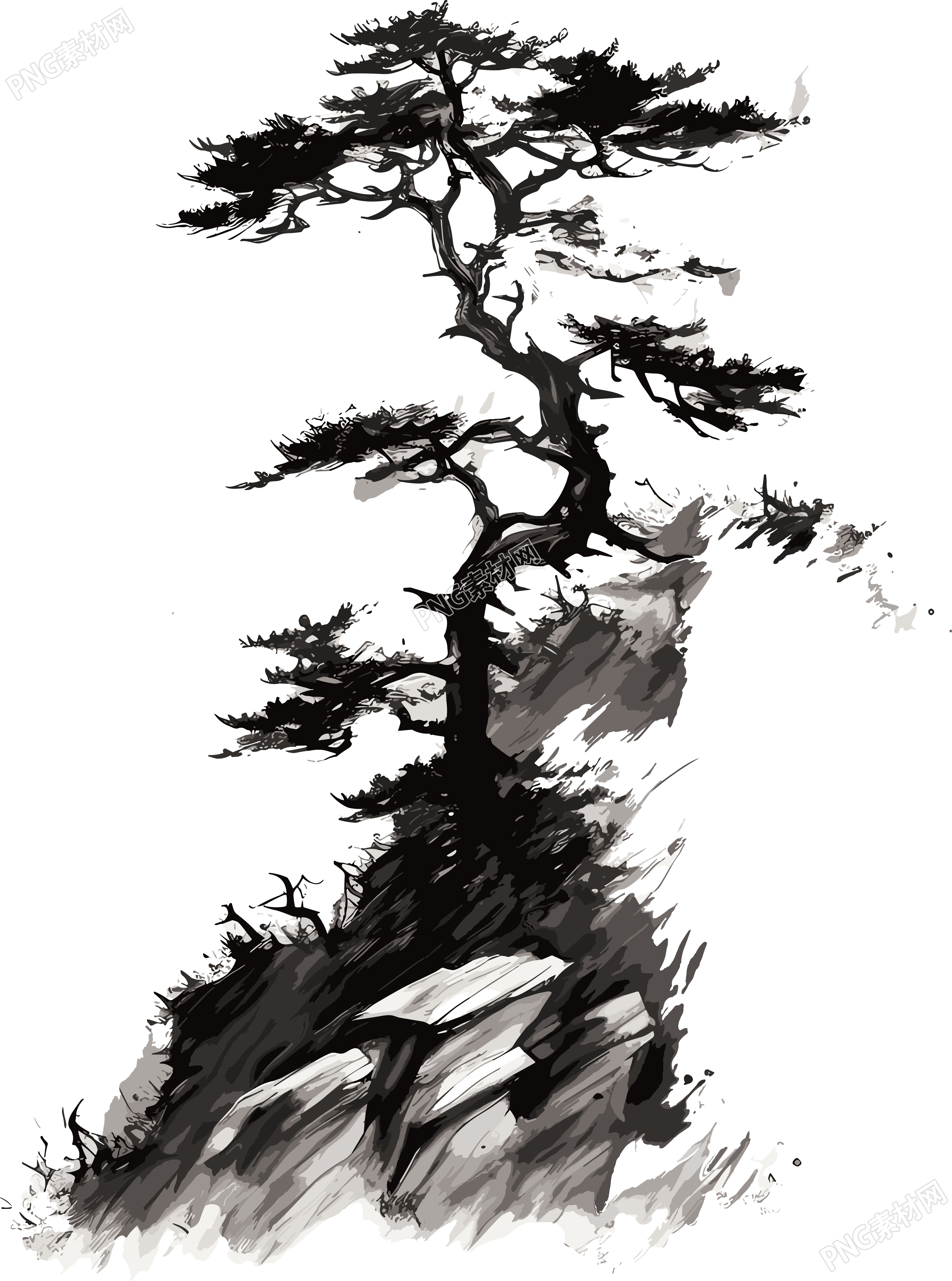中国风松树山脉插画
