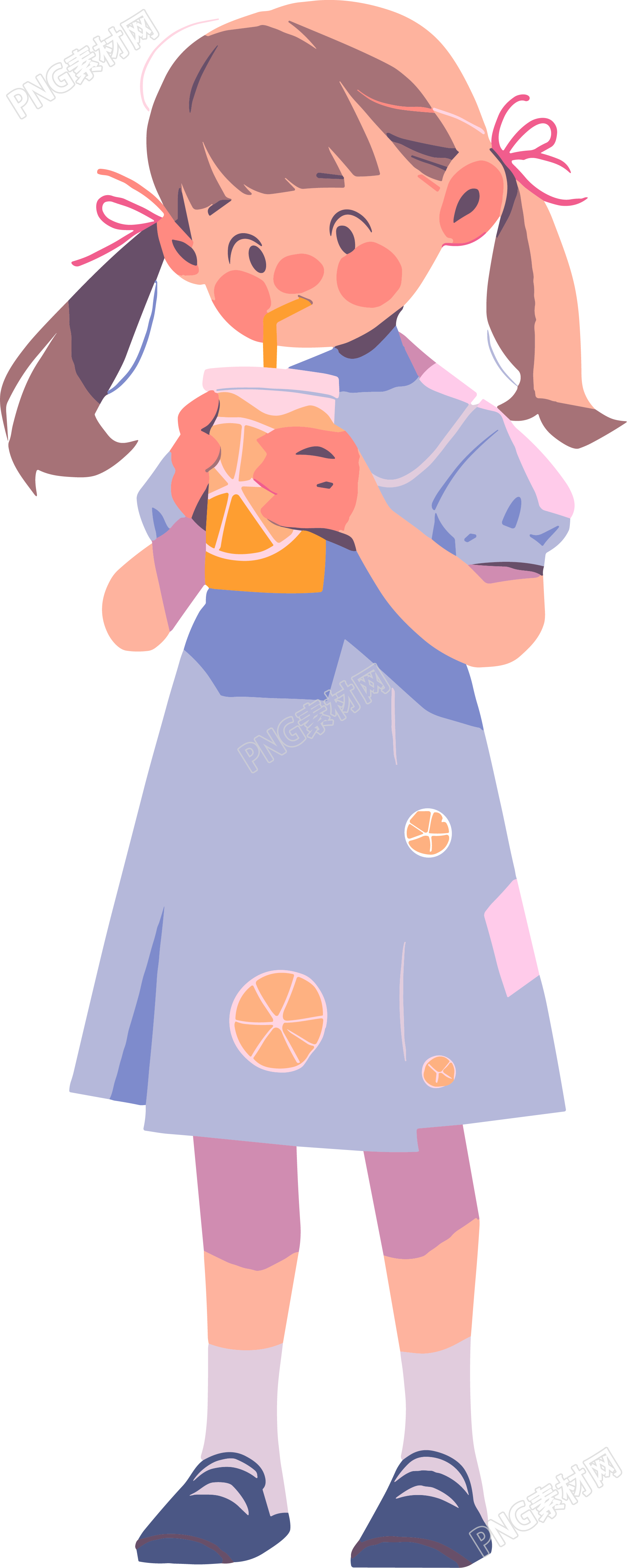 小女孩可爱搞怪的蓝裙插画