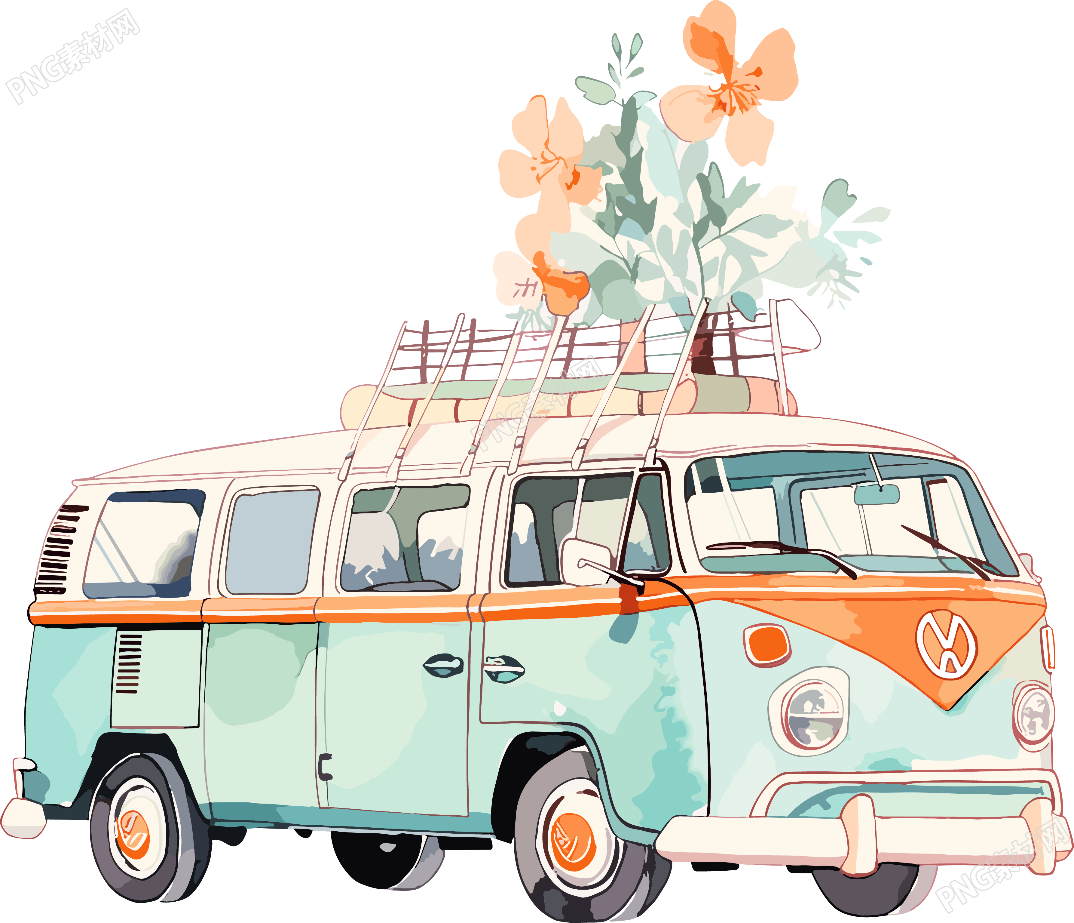 汽车水彩插画设计素材