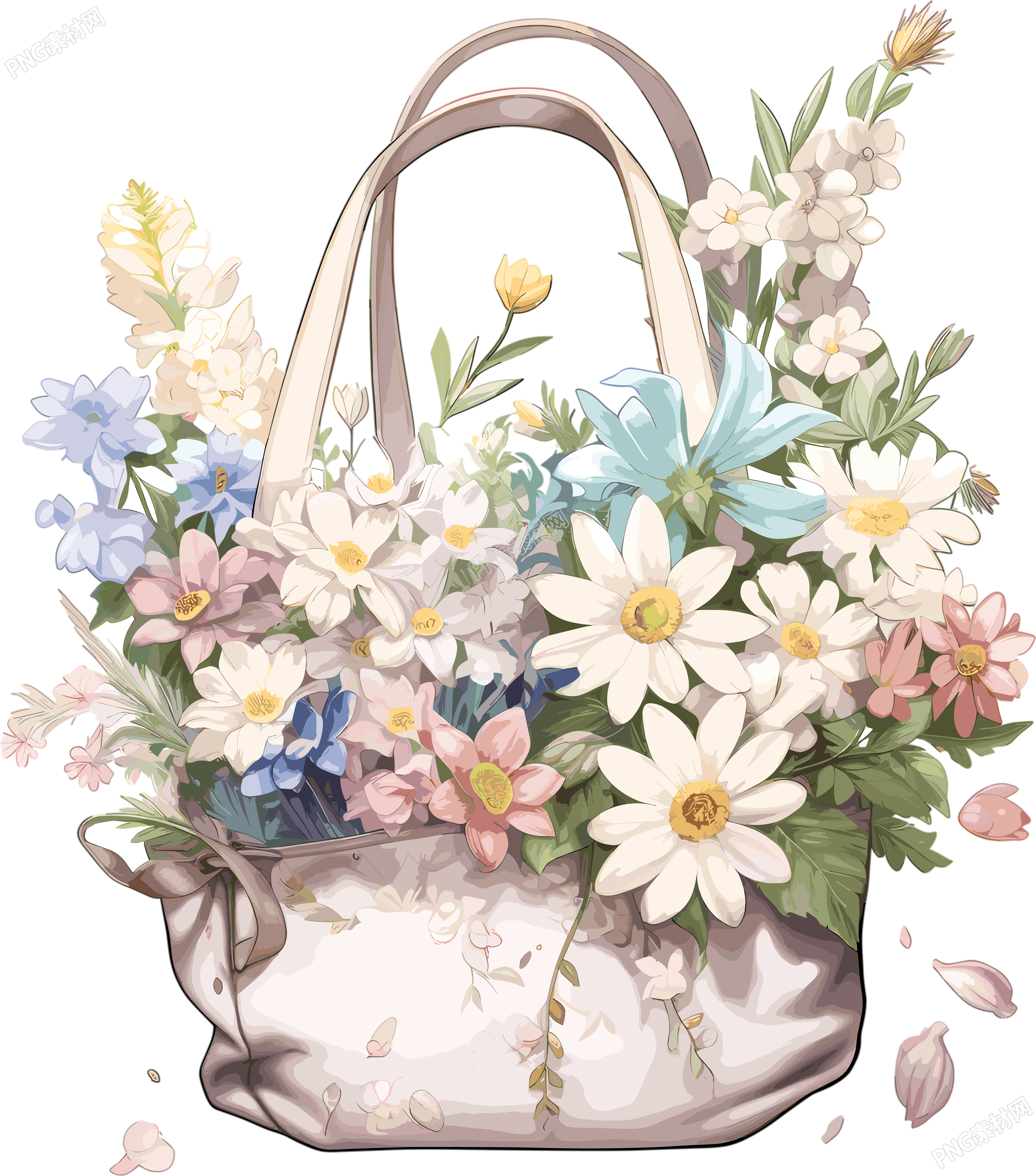 丝花袋子手绘插画元素