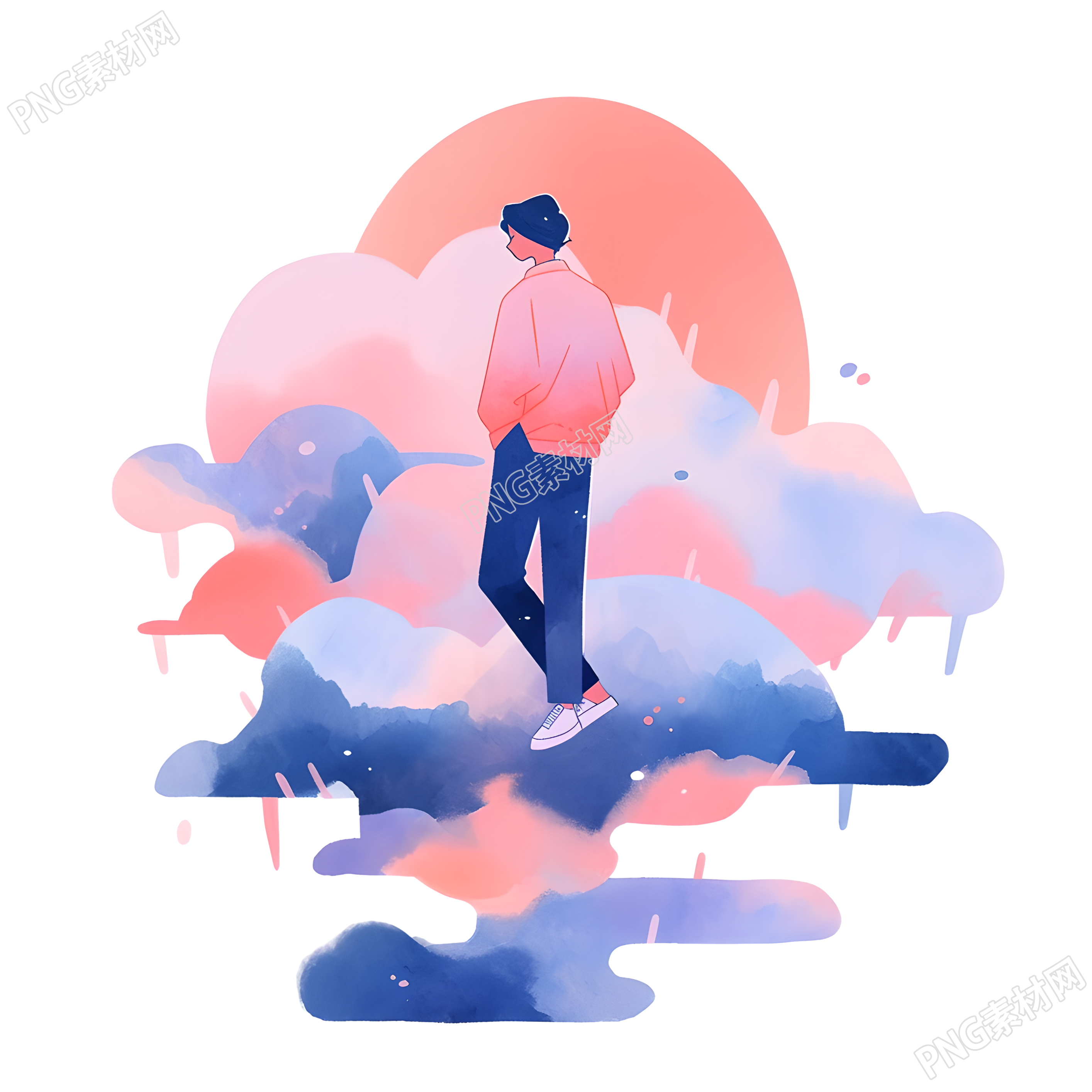 男生水彩浪漫插画元素
