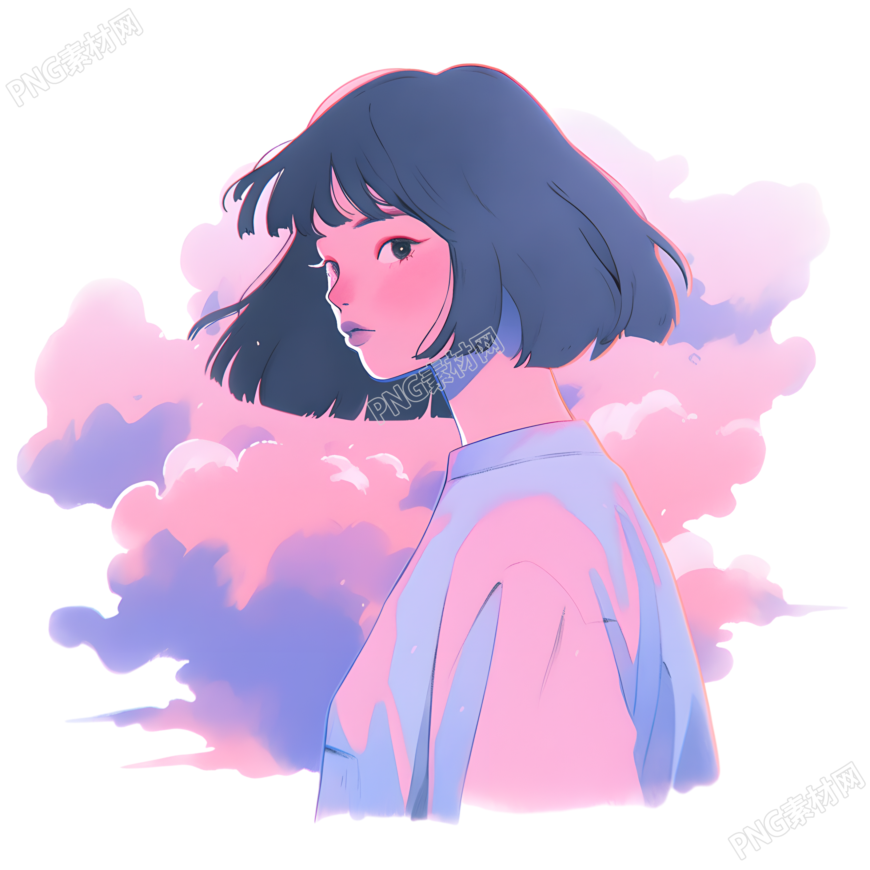 女孩水彩浪漫插画