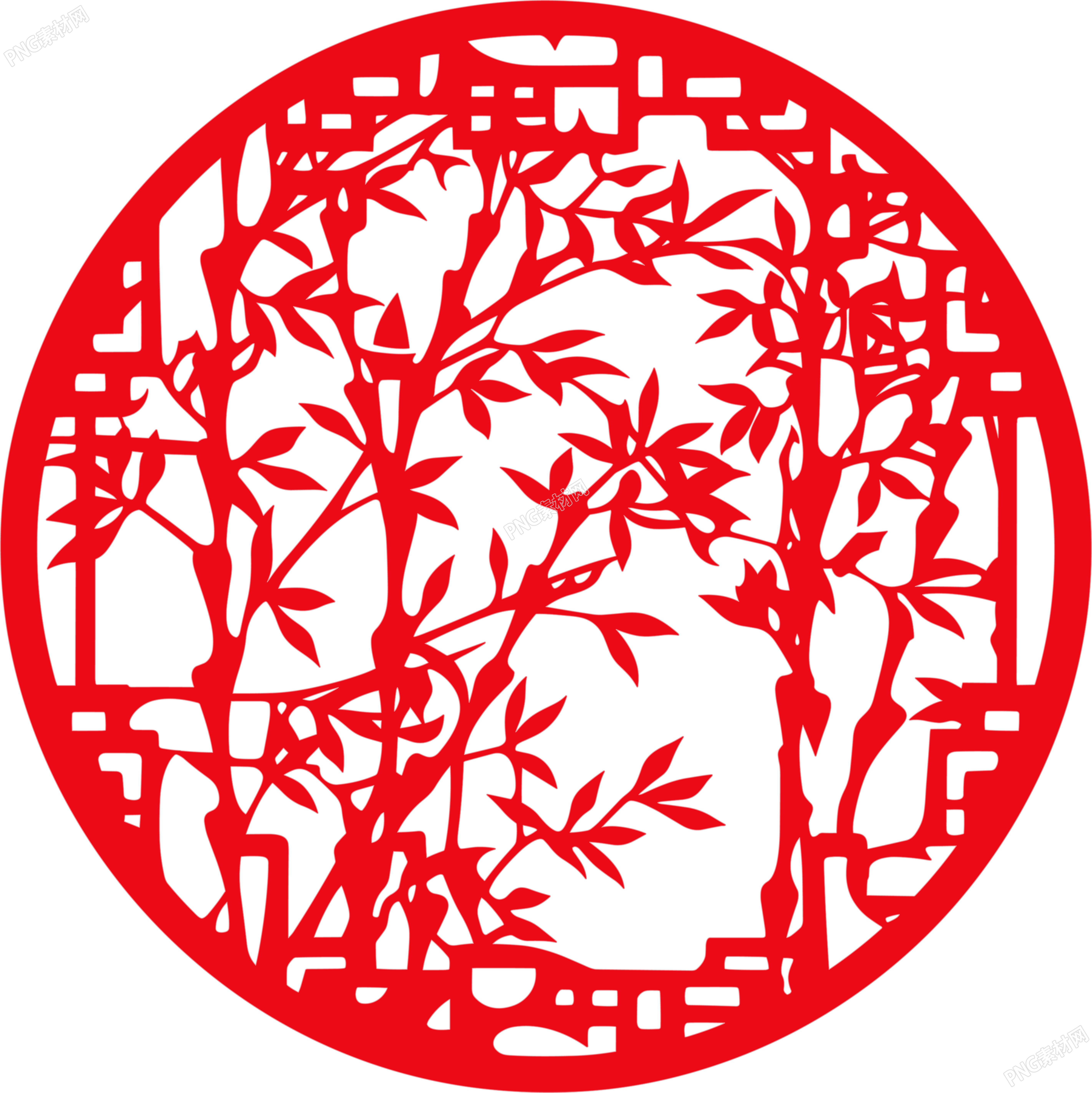 剪纸窗花竹子古风素材