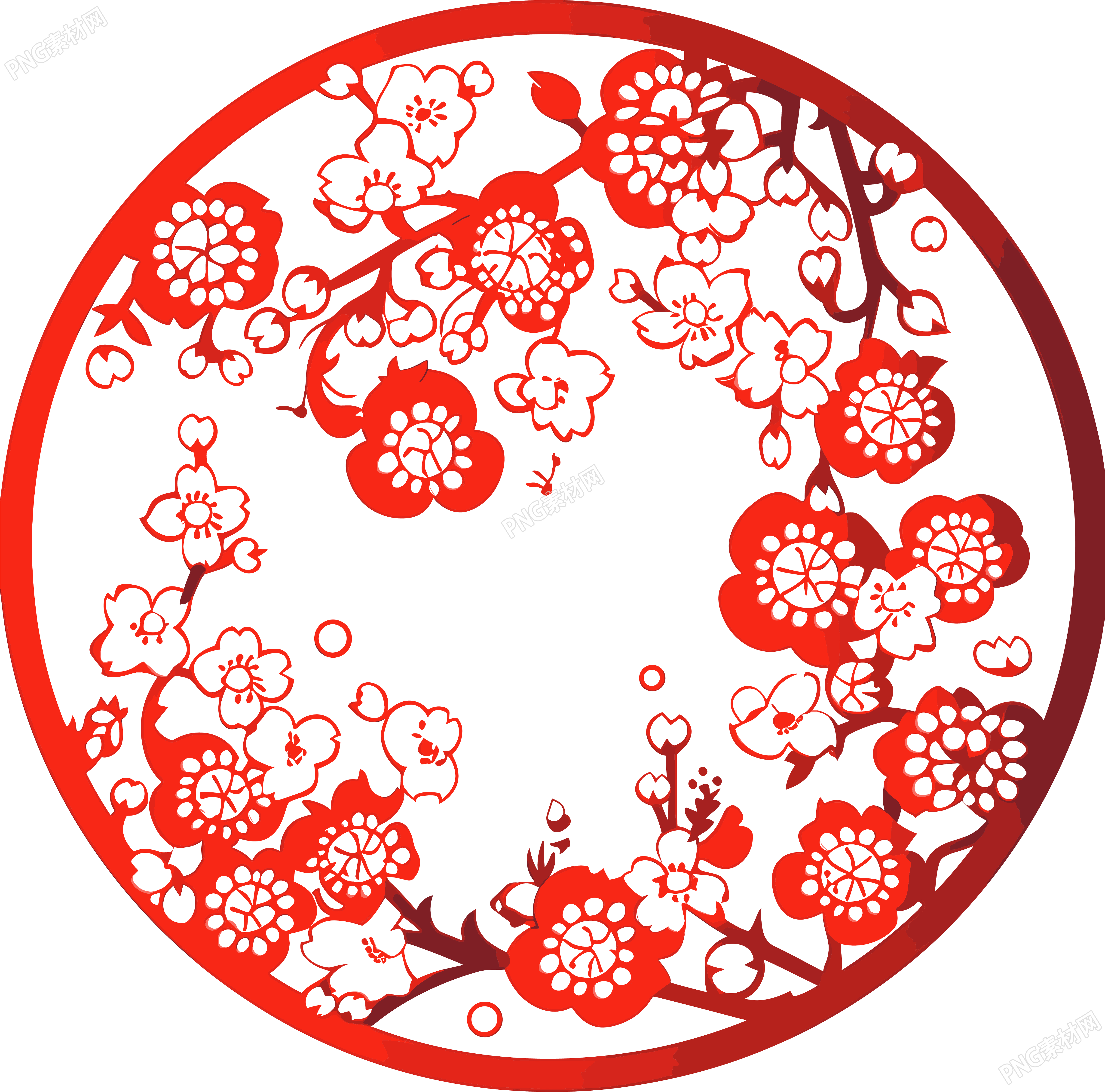剪纸窗花梅花插画