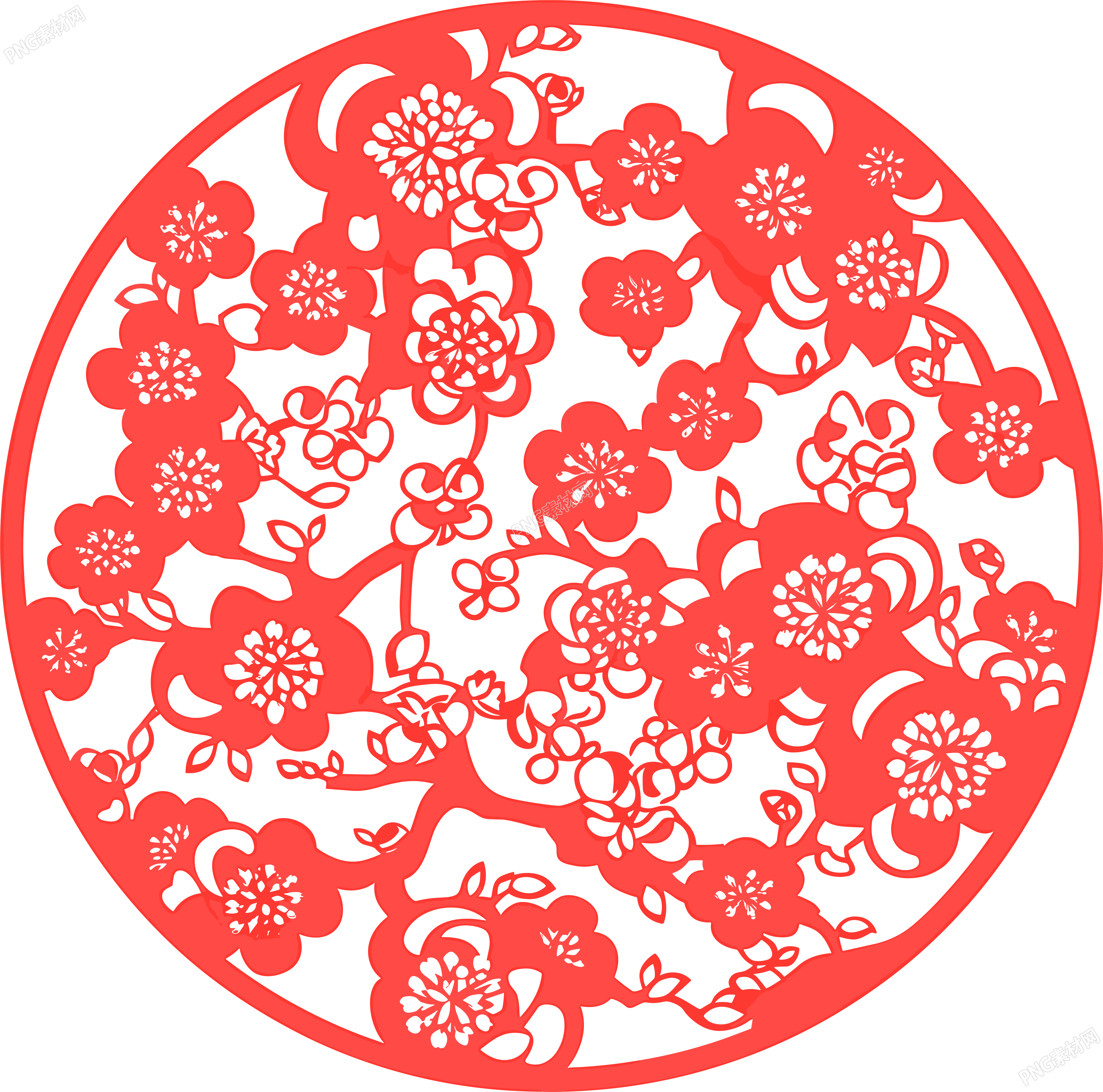 剪纸窗花梅花可商用素材