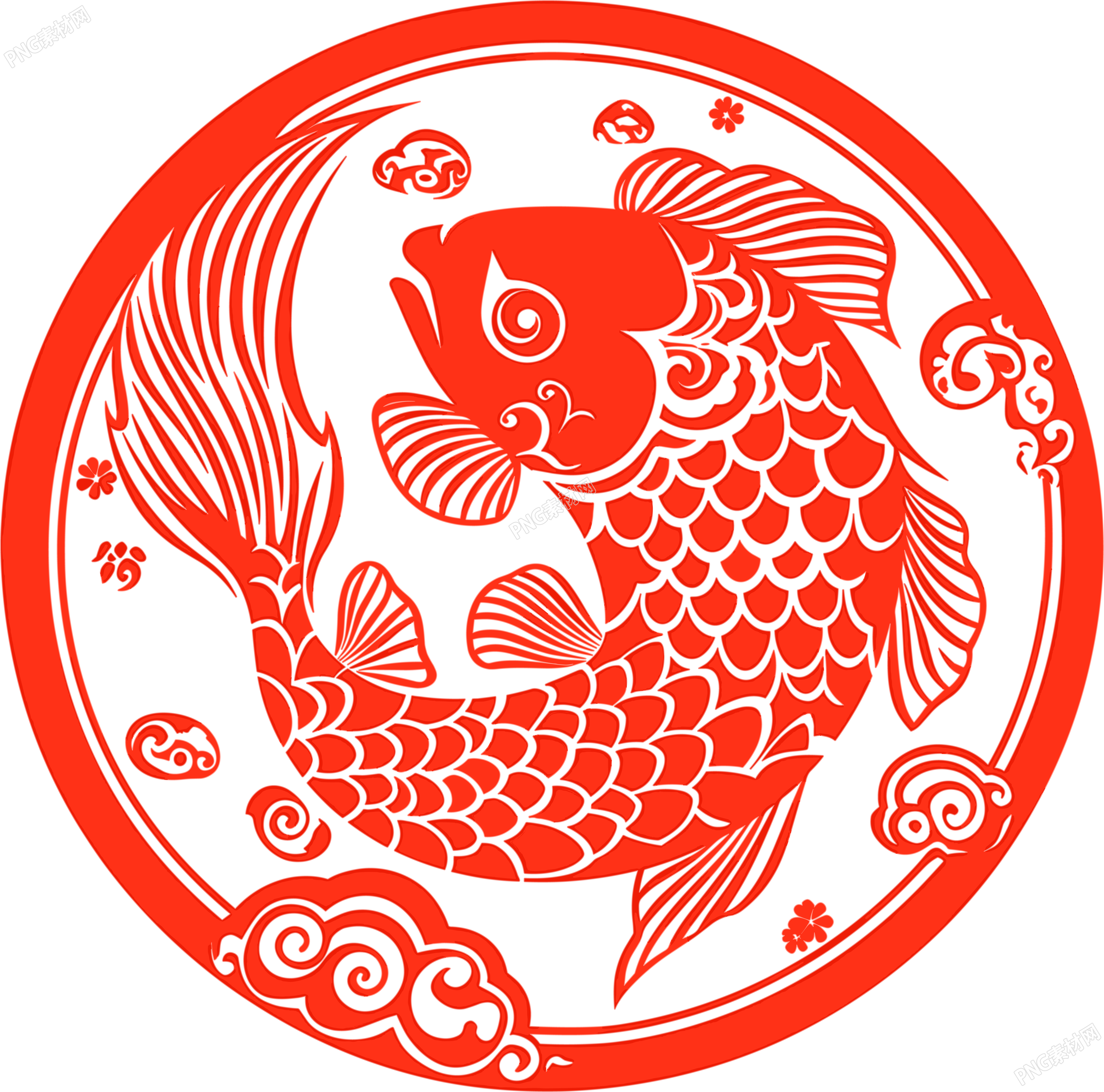 剪纸窗花锦鲤扁平素材